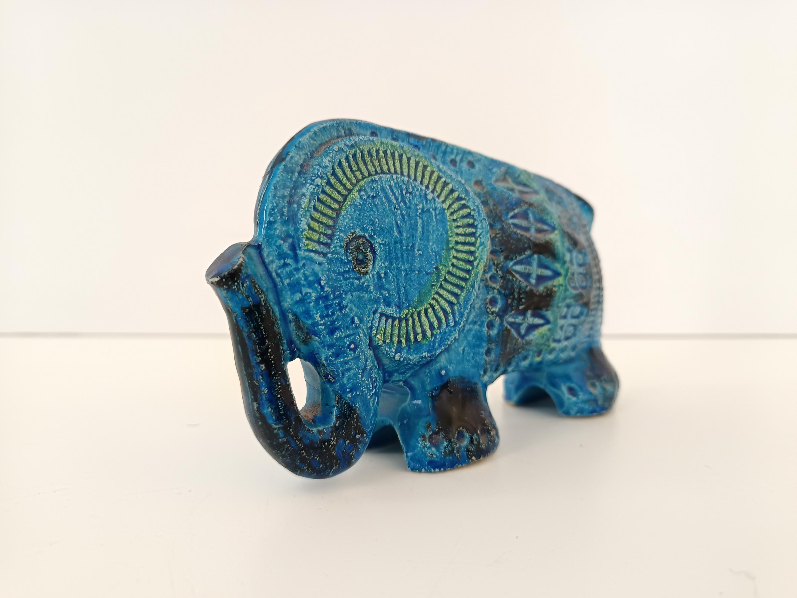 Céramique Éléphant postmoderne en céramique bleue Rimini d'Aldo Londi pour Bitossi, Italie