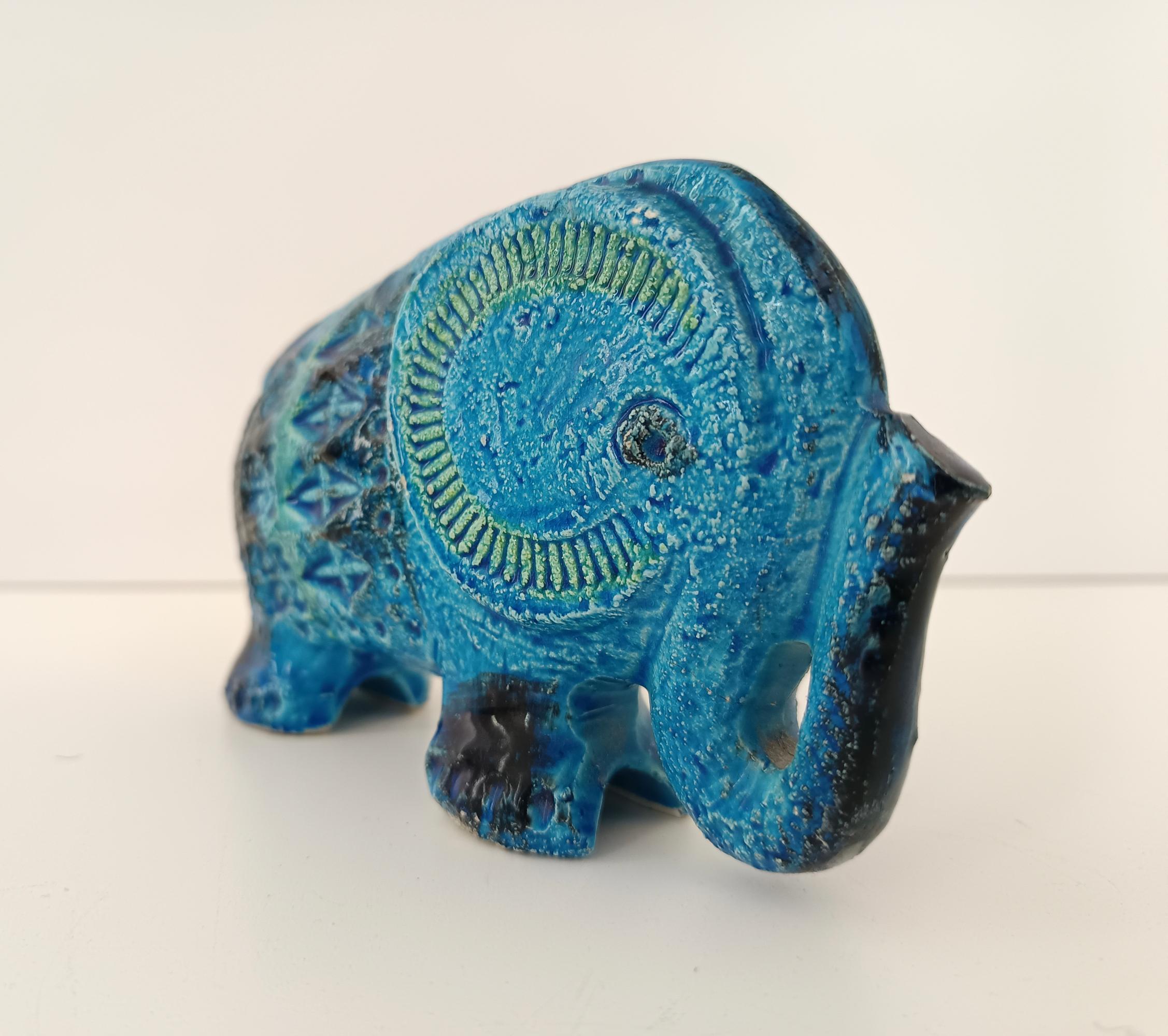 Éléphant postmoderne en céramique bleue Rimini d'Aldo Londi pour Bitossi, Italie 1