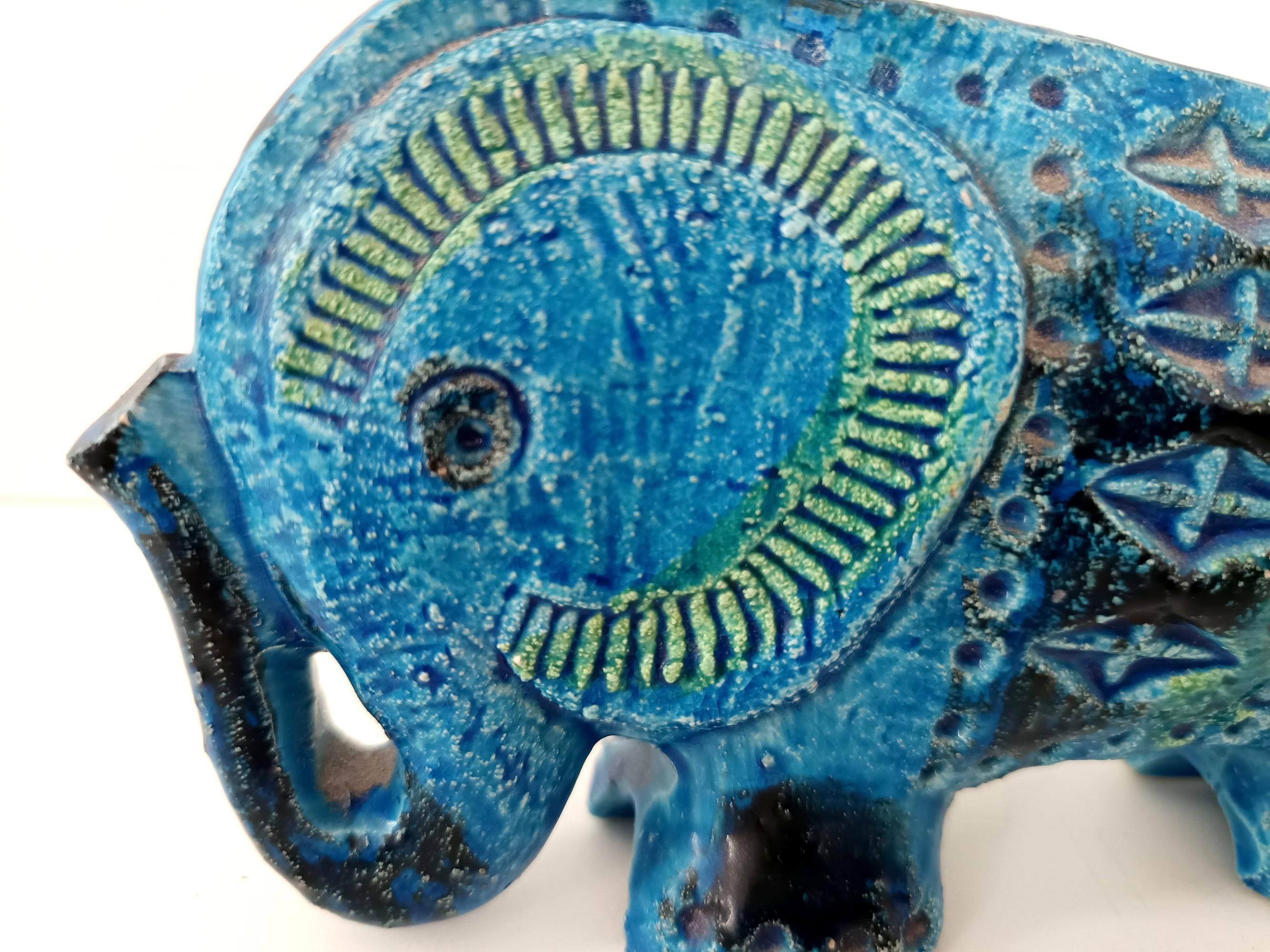 Éléphant postmoderne en céramique bleue Rimini d'Aldo Londi pour Bitossi, Italie 2
