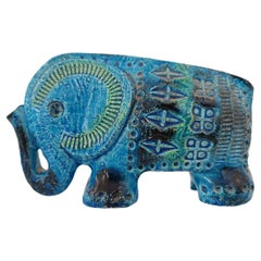 Postmodern Rimini Blue Ceramic Elephant by Aldo Londi for Bitossi, Italy