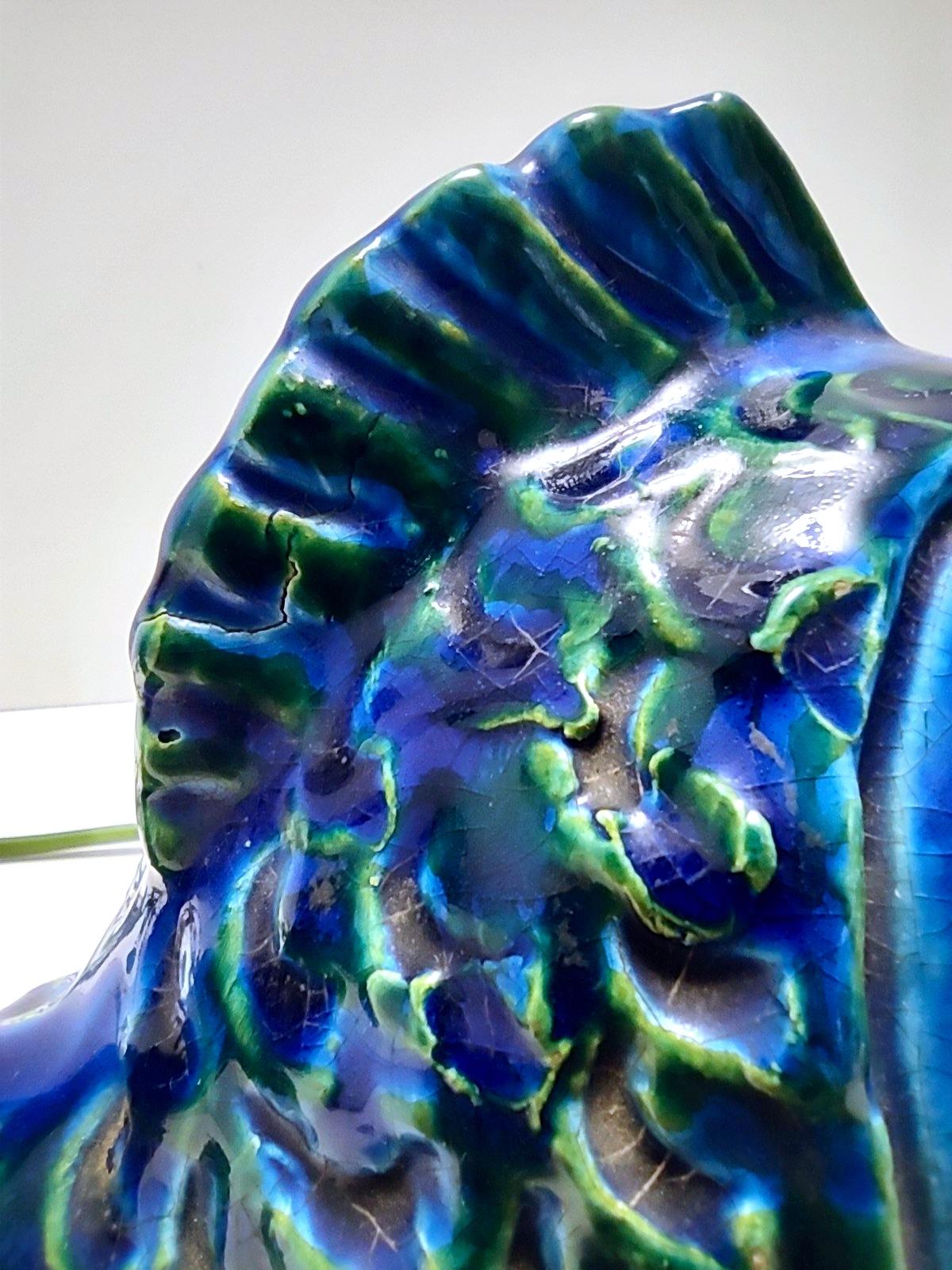 Postmoderne blaue Rimini-Fisch Geldschachtel aus Keramik von Bitossi, Italien im Angebot 8