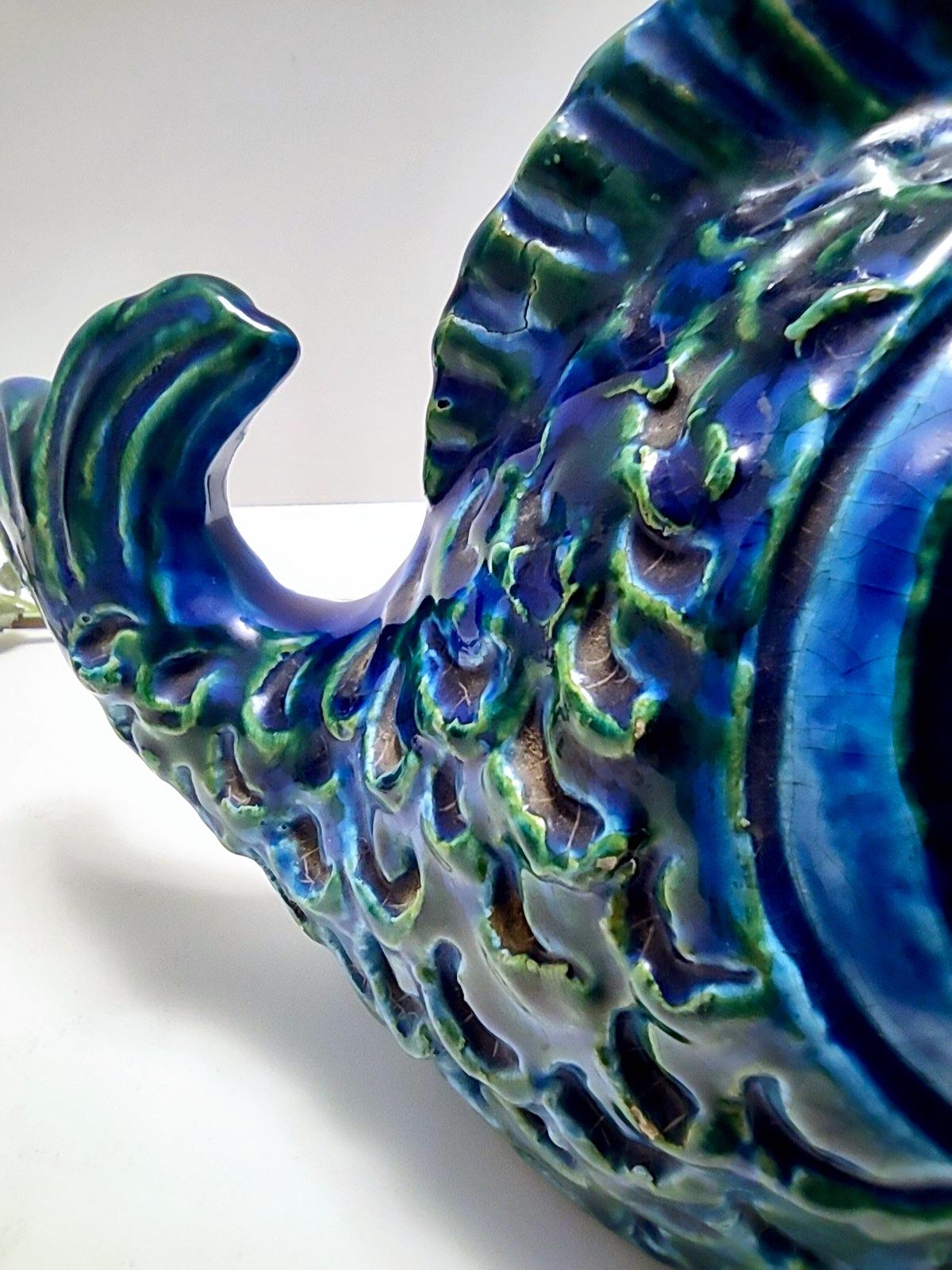 Postmoderne blaue Rimini-Fisch Geldschachtel aus Keramik von Bitossi, Italien im Angebot 9
