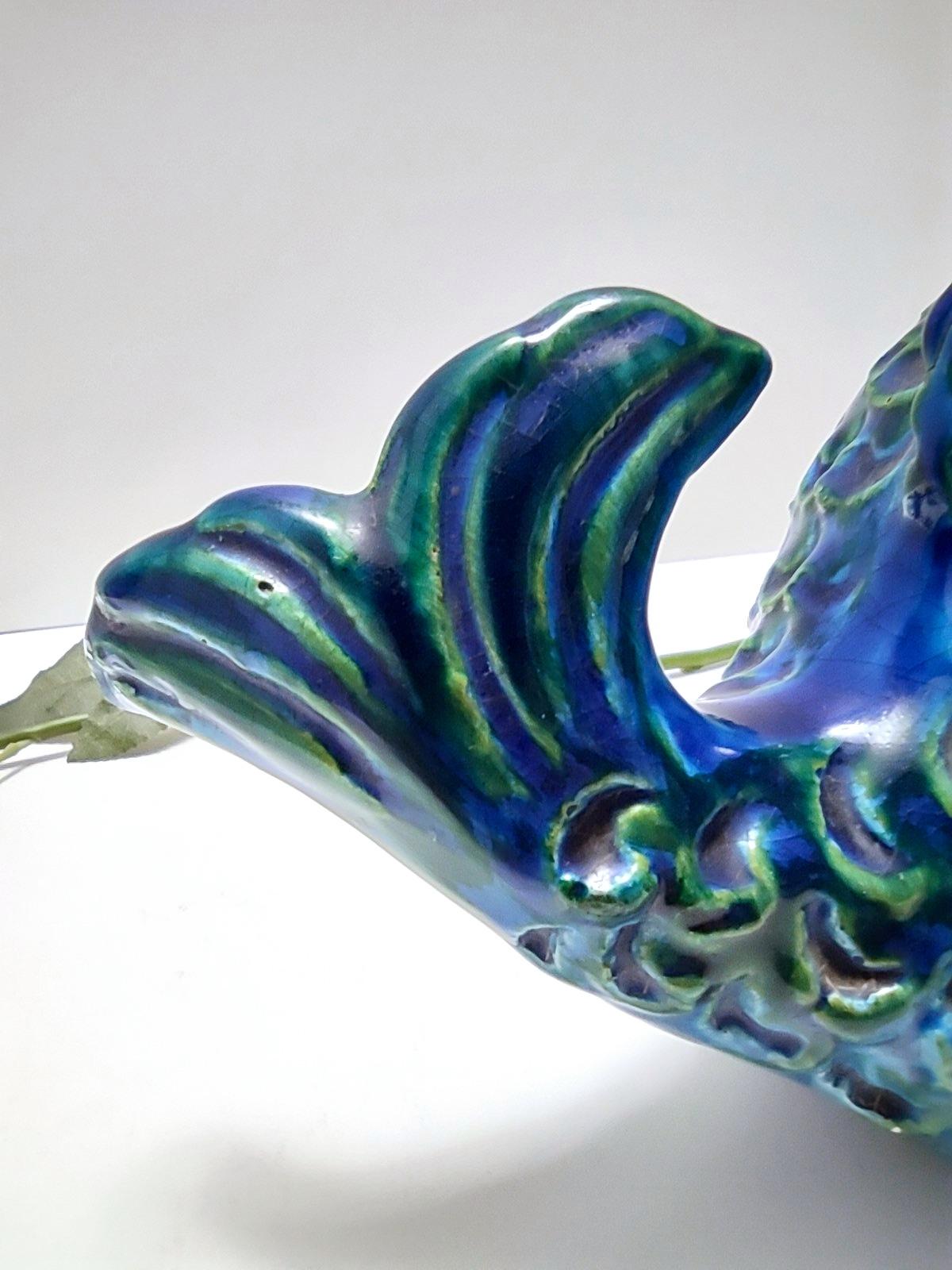 Postmoderne blaue Rimini-Fisch Geldschachtel aus Keramik von Bitossi, Italien im Angebot 10