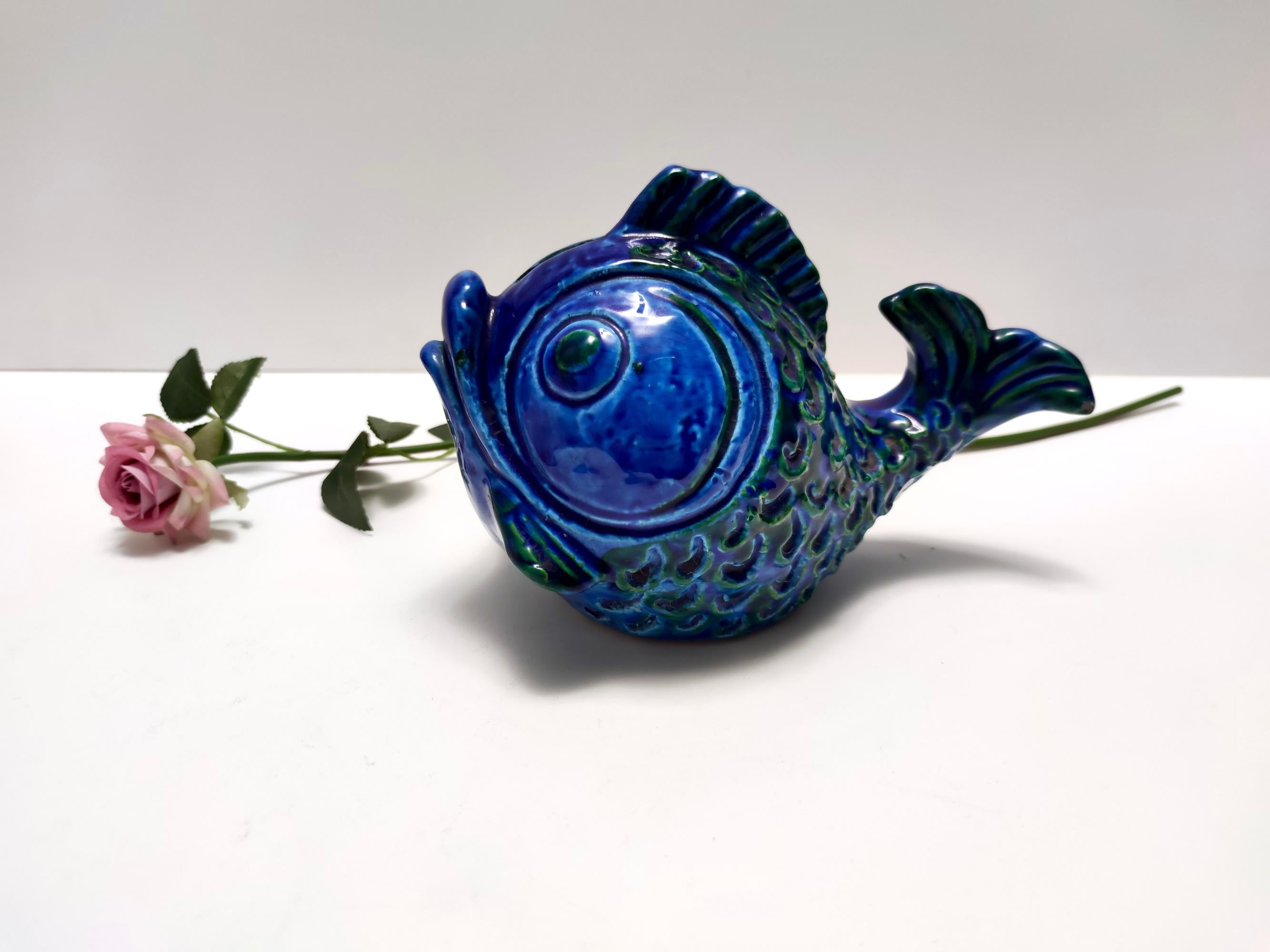 Postmoderne blaue Rimini-Fisch Geldschachtel aus Keramik von Bitossi, Italien (Italienisch) im Angebot