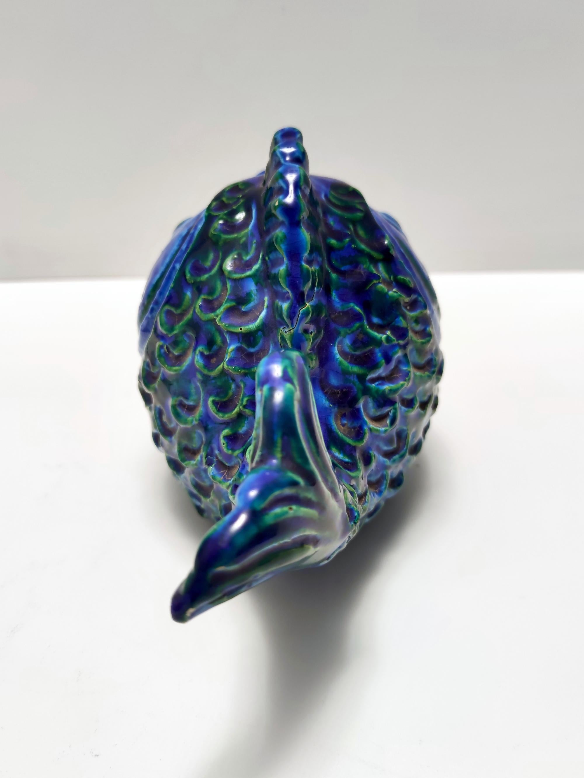Postmoderne blaue Rimini-Fisch Geldschachtel aus Keramik von Bitossi, Italien im Angebot 1