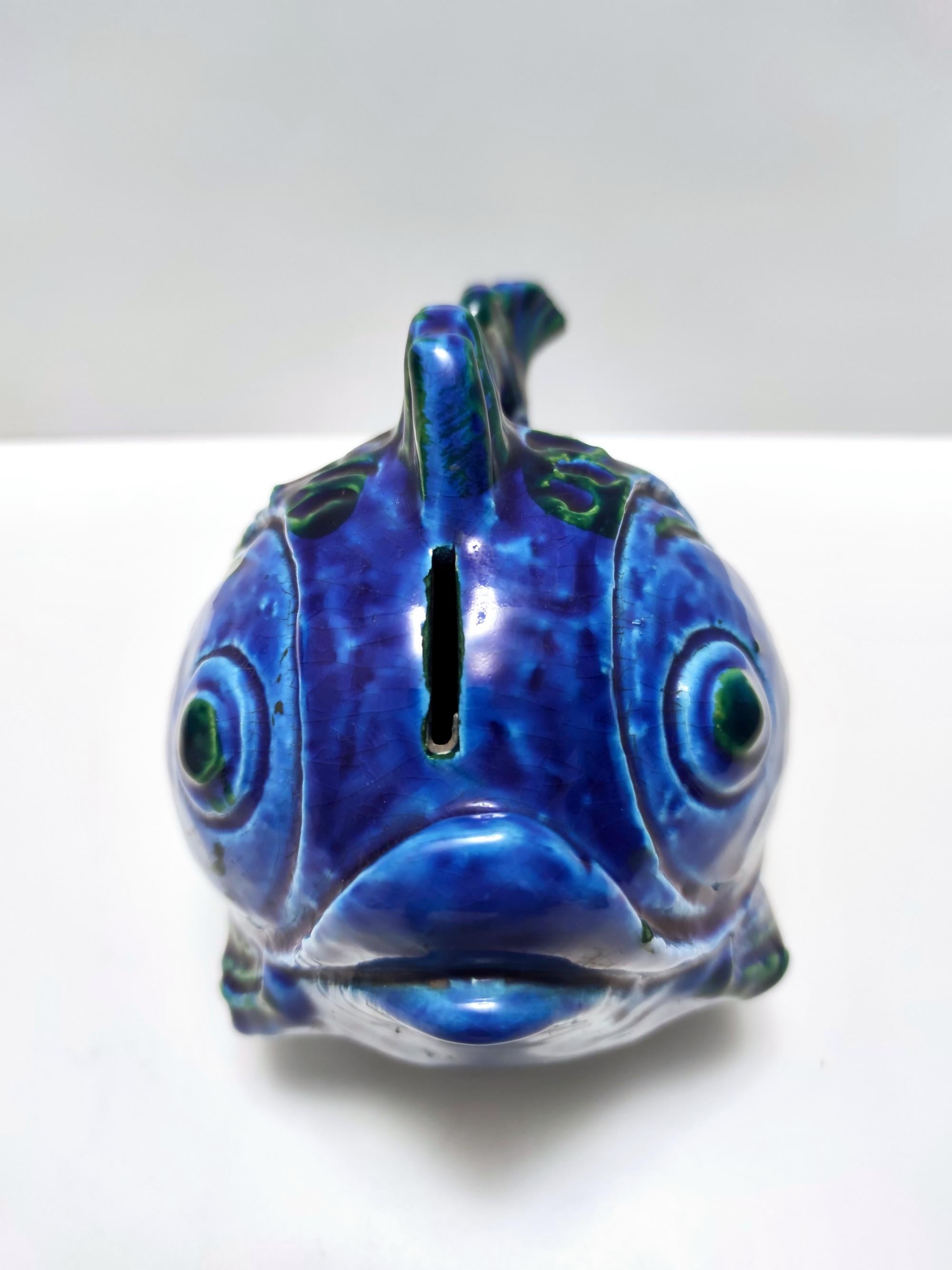 Postmodern Rimini Blue Ceramic Fish Money Box by Bitossi, Italy For Sale 2
