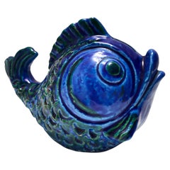 Postmodern Rimini Blue Ceramic Fish Money Box by Bitossi, Italy