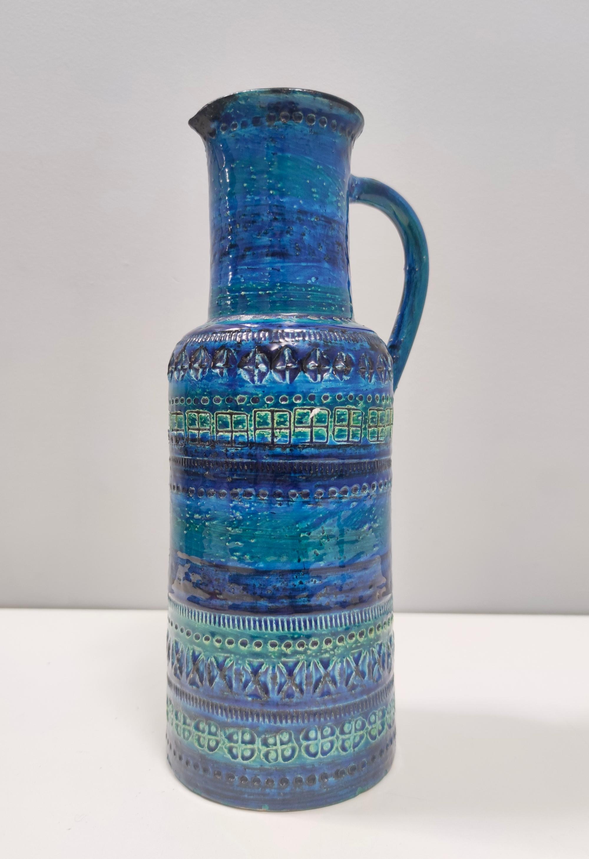 italien Vase postmoderne en céramique bleu Rimini de A. Londi et F. Montelupo pour Bitossi en vente