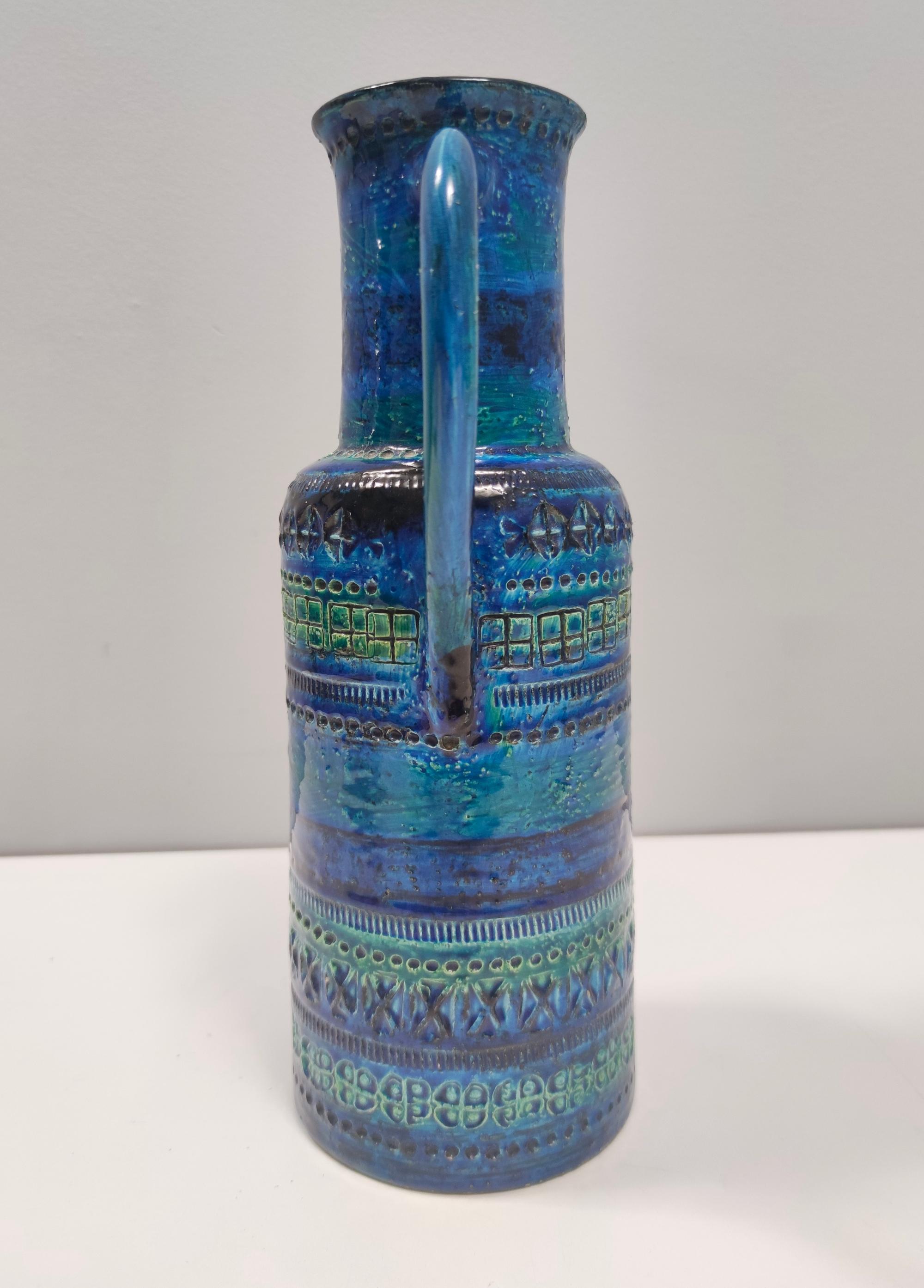 Céramique Vase postmoderne en céramique bleu Rimini de A. Londi et F. Montelupo pour Bitossi en vente