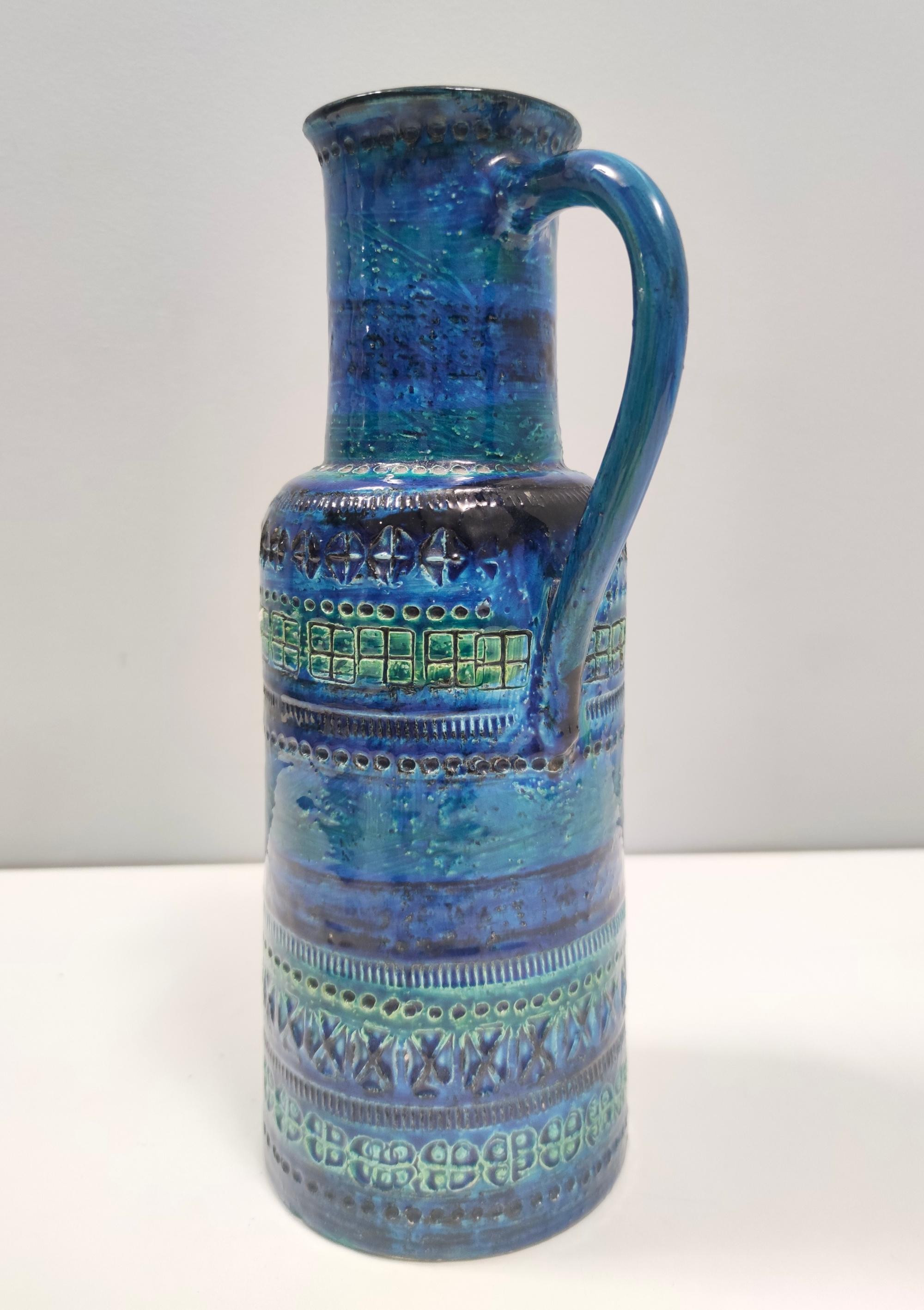 Postmoderne blaue Rimini-Keramikvase von A. Londi und F. Montelupo für Bitossi im Angebot 3