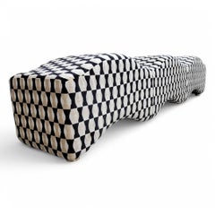 Postmodern Ripple Wave Bench Newly Reupholstered In Kate Spade Bow Tie Mohair