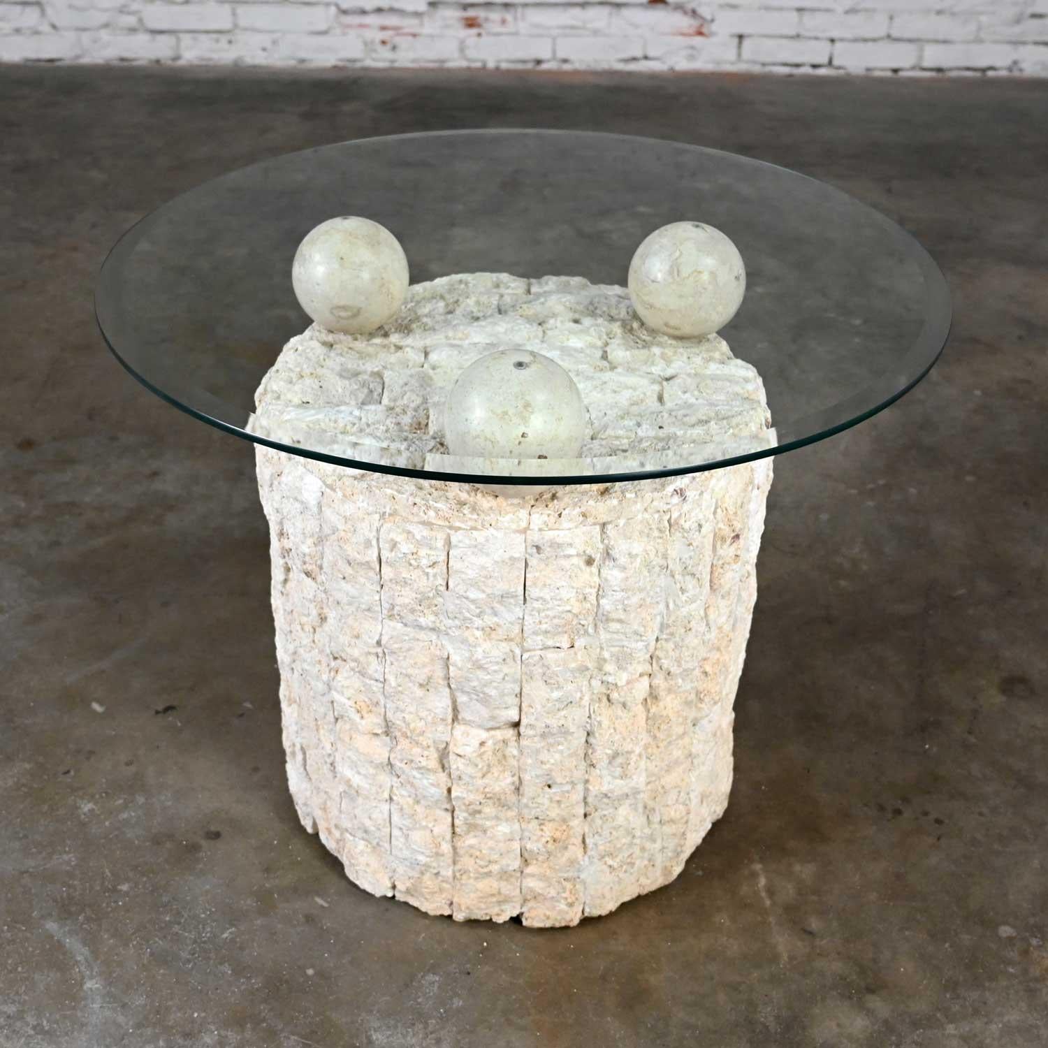 Postmodern Rnd Tessellated Mactan Stone Side Table 3 Sphere Style Maitland Smith 4