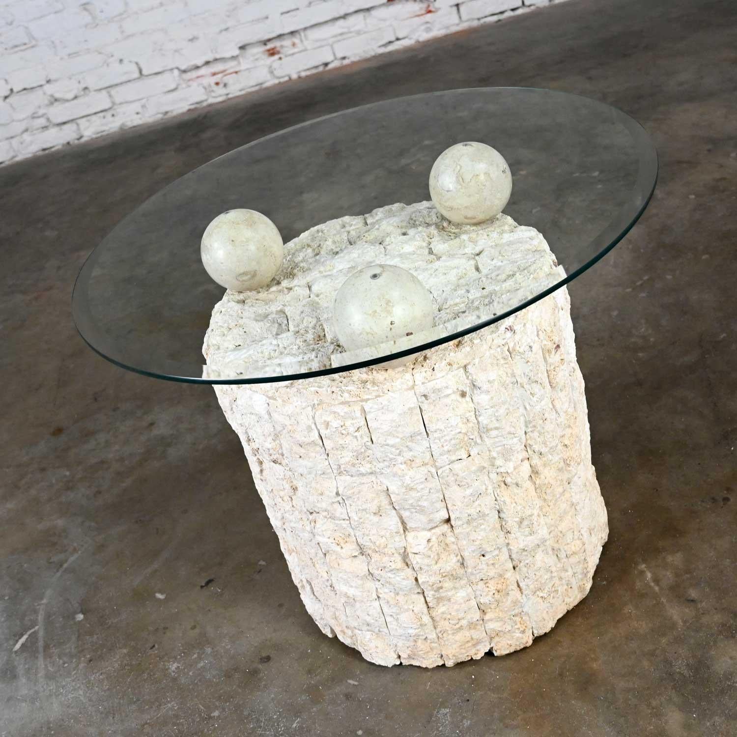 Postmodern Rnd Tessellated Mactan Stone Side Table 3 Sphere Style Maitland Smith 5