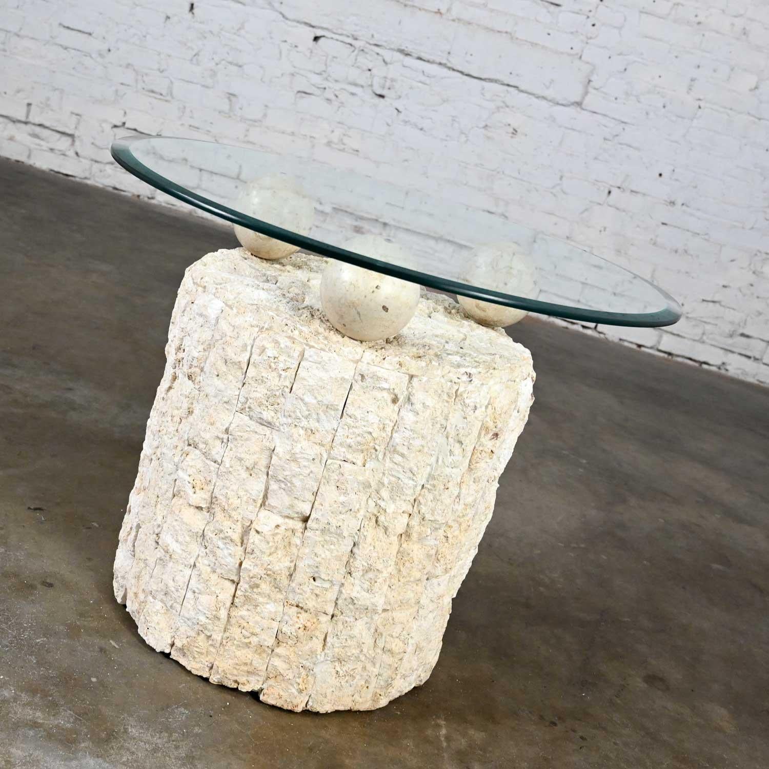 Postmodern Rnd Tessellated Mactan Stone Side Table 3 Sphere Style Maitland Smith 6