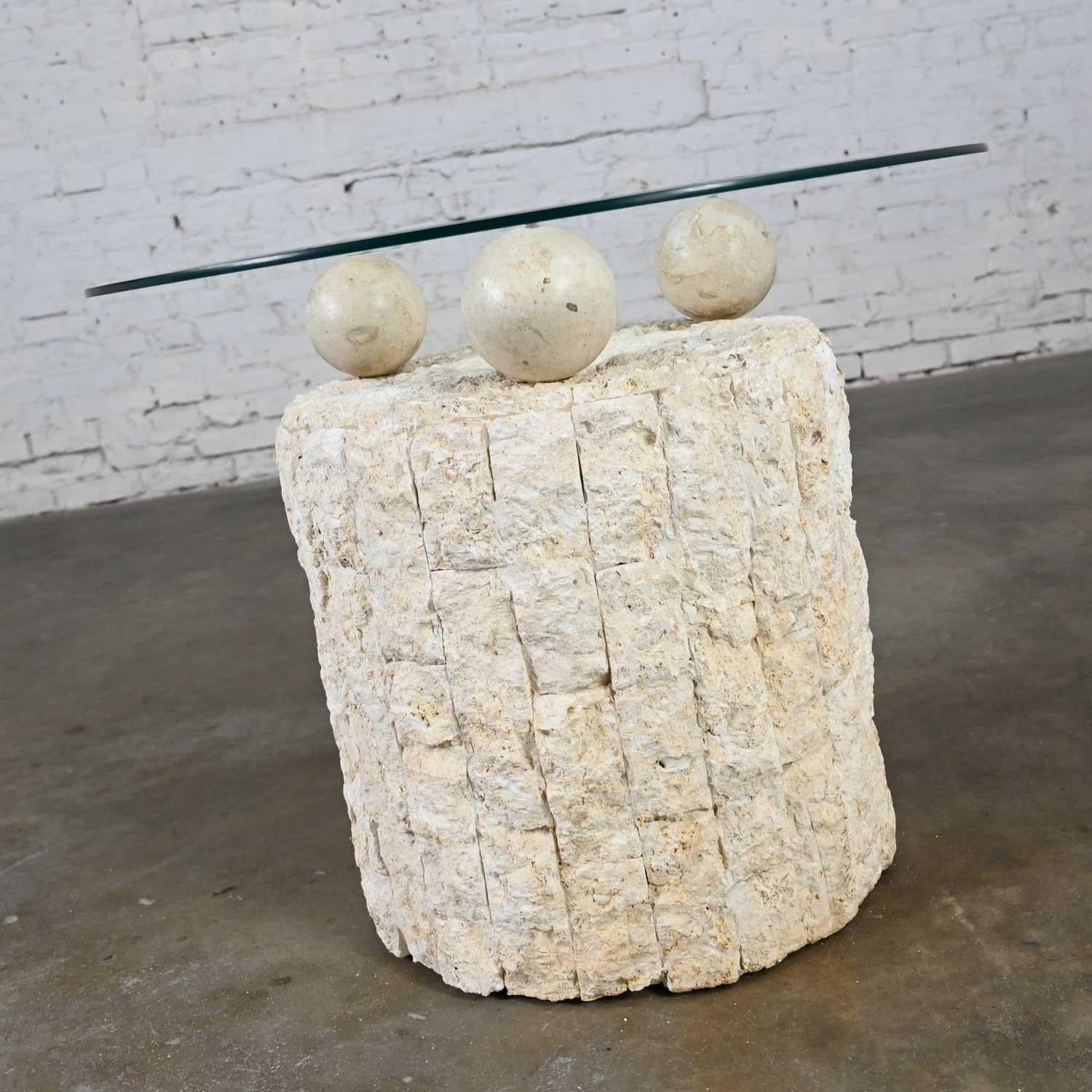 Postmodern Rnd Tessellated Mactan Stone Side Table 3 Sphere Style Maitland Smith 7