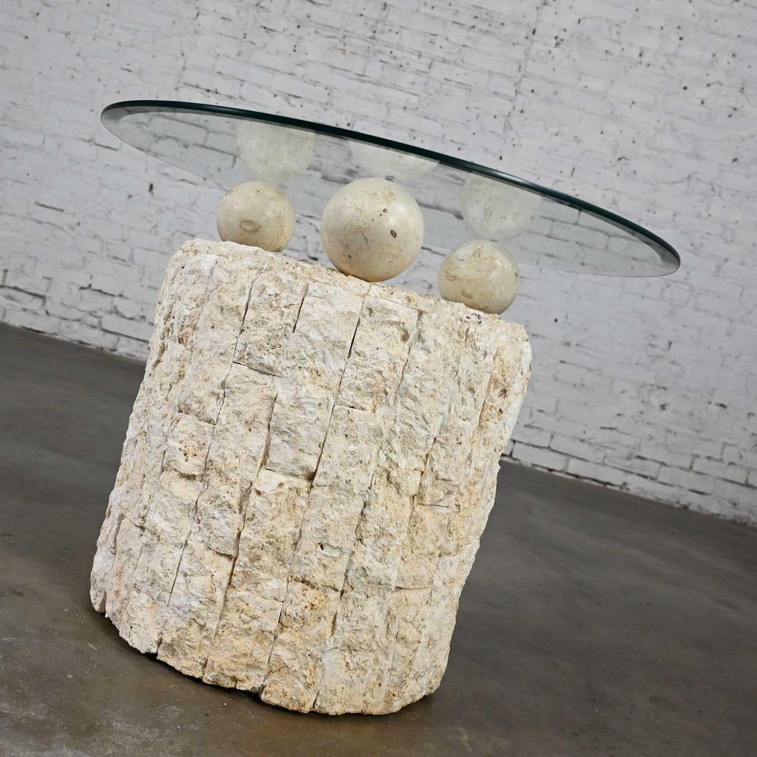 Postmodern Rnd Tessellated Mactan Stone Side Table 3 Sphere Style Maitland Smith 8