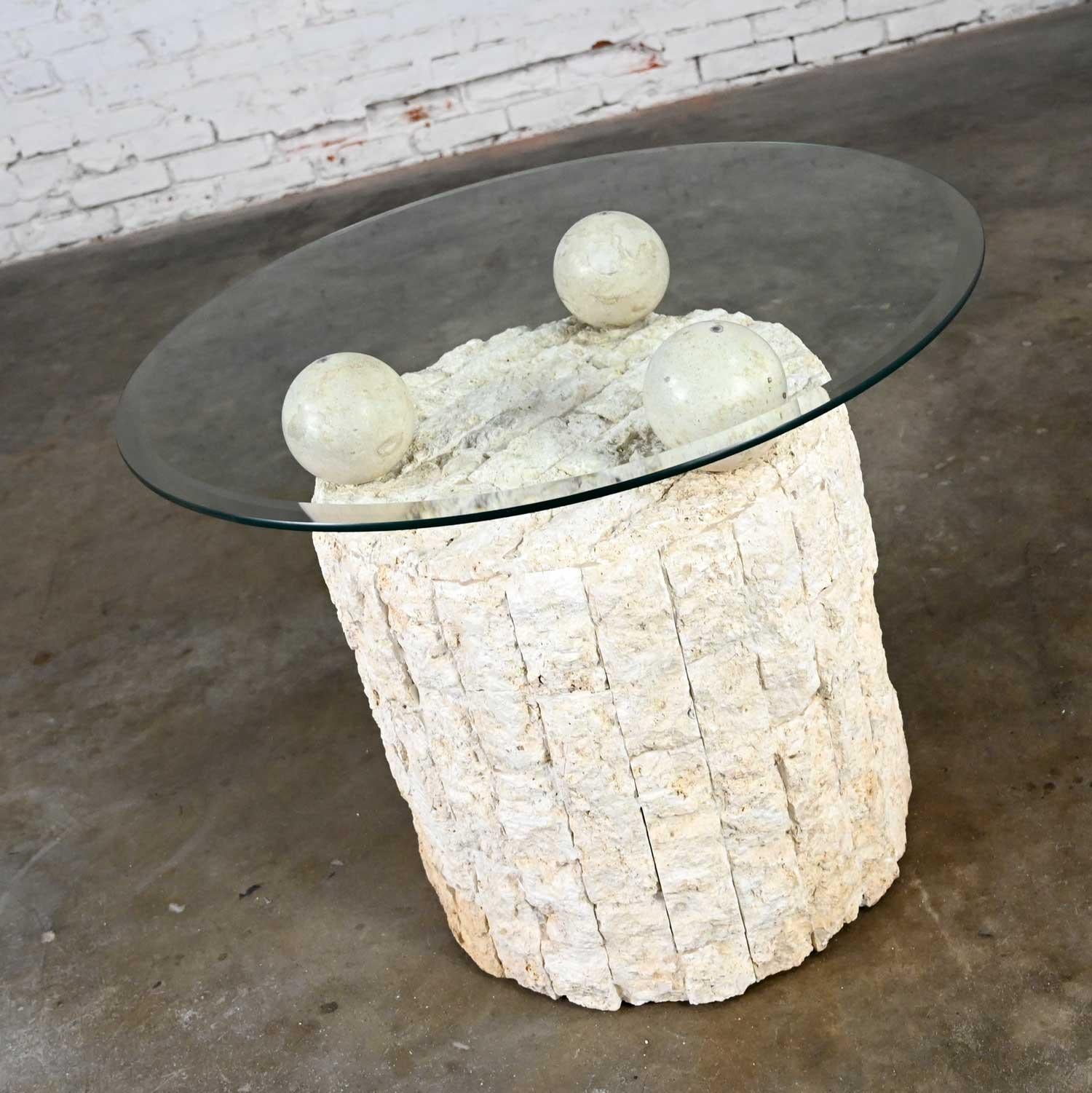 Postmodern Rnd Tessellated Mactan Stone Side Table 3 Sphere Style Maitland Smith 9