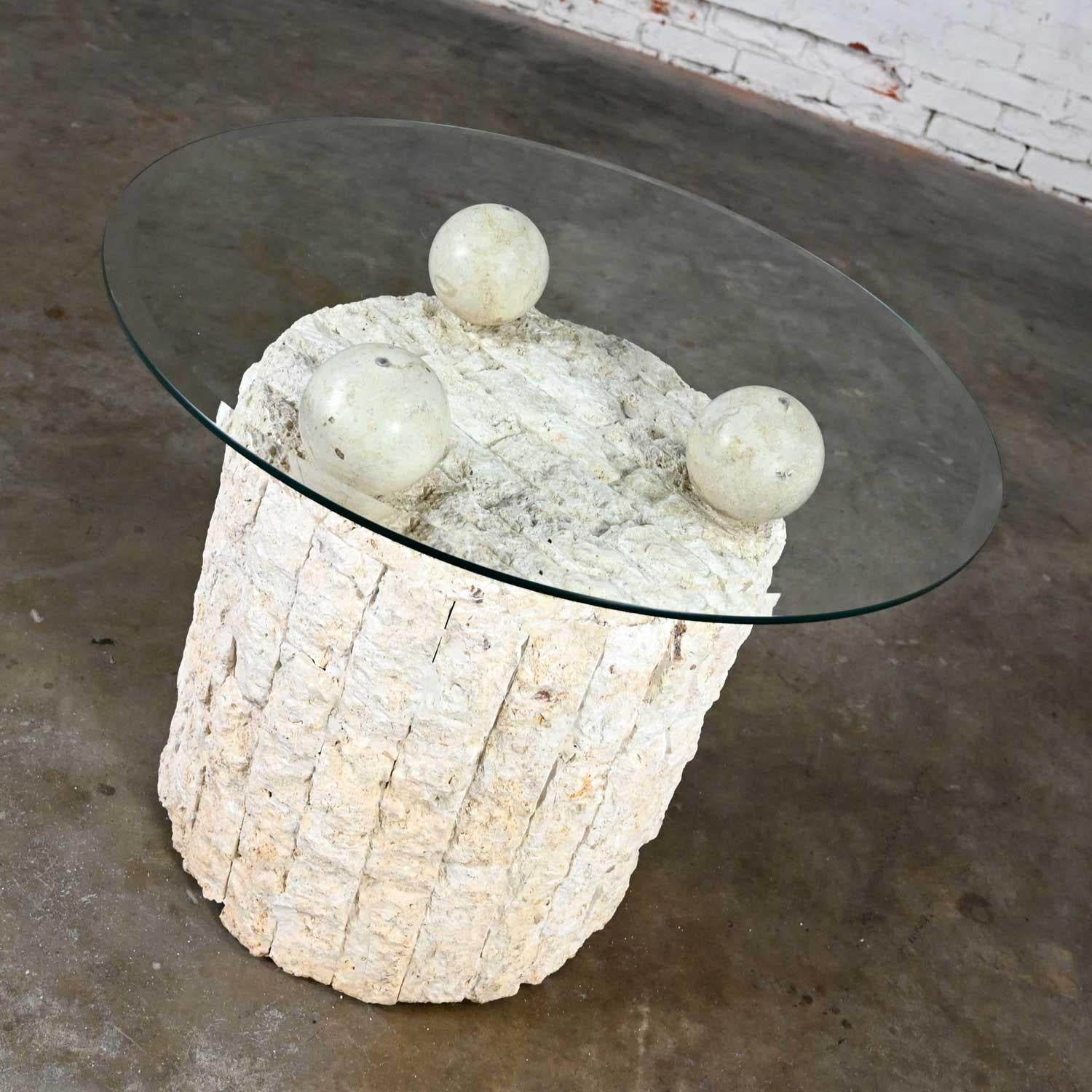 Postmodern Rnd Tessellated Mactan Stone Side Table 3 Sphere Style Maitland Smith 10