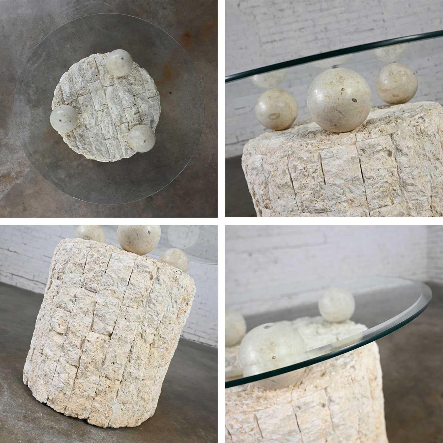 Postmodern Rnd Tessellated Mactan Stone Side Table 3 Sphere Style Maitland Smith 11
