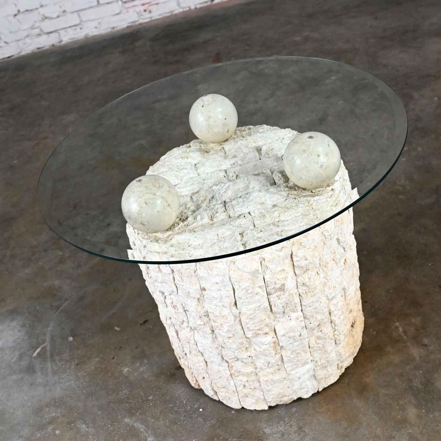 Post-Modern Postmodern Rnd Tessellated Mactan Stone Side Table 3 Sphere Style Maitland Smith