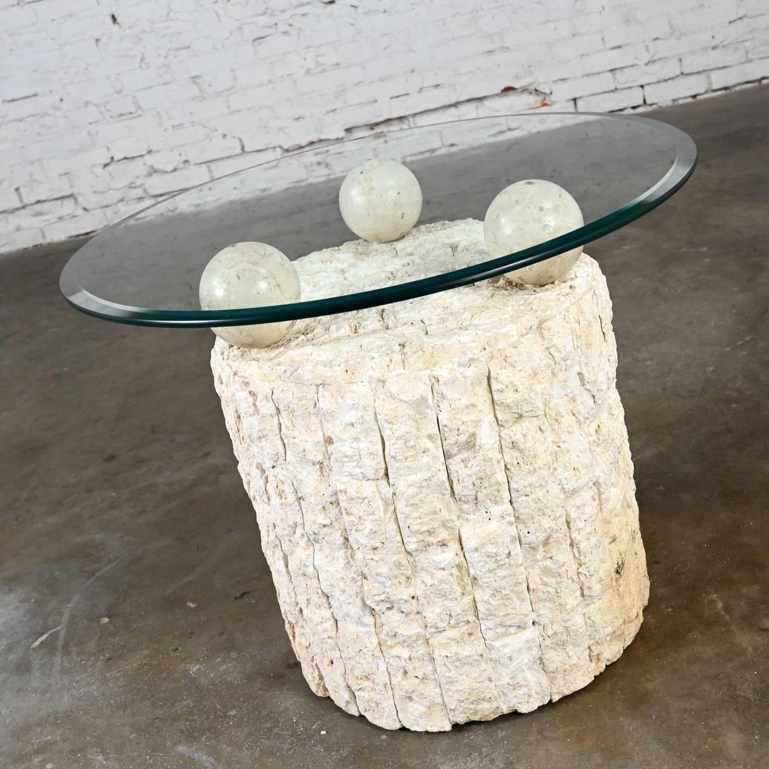 Philippine Postmodern Rnd Tessellated Mactan Stone Side Table 3 Sphere Style Maitland Smith