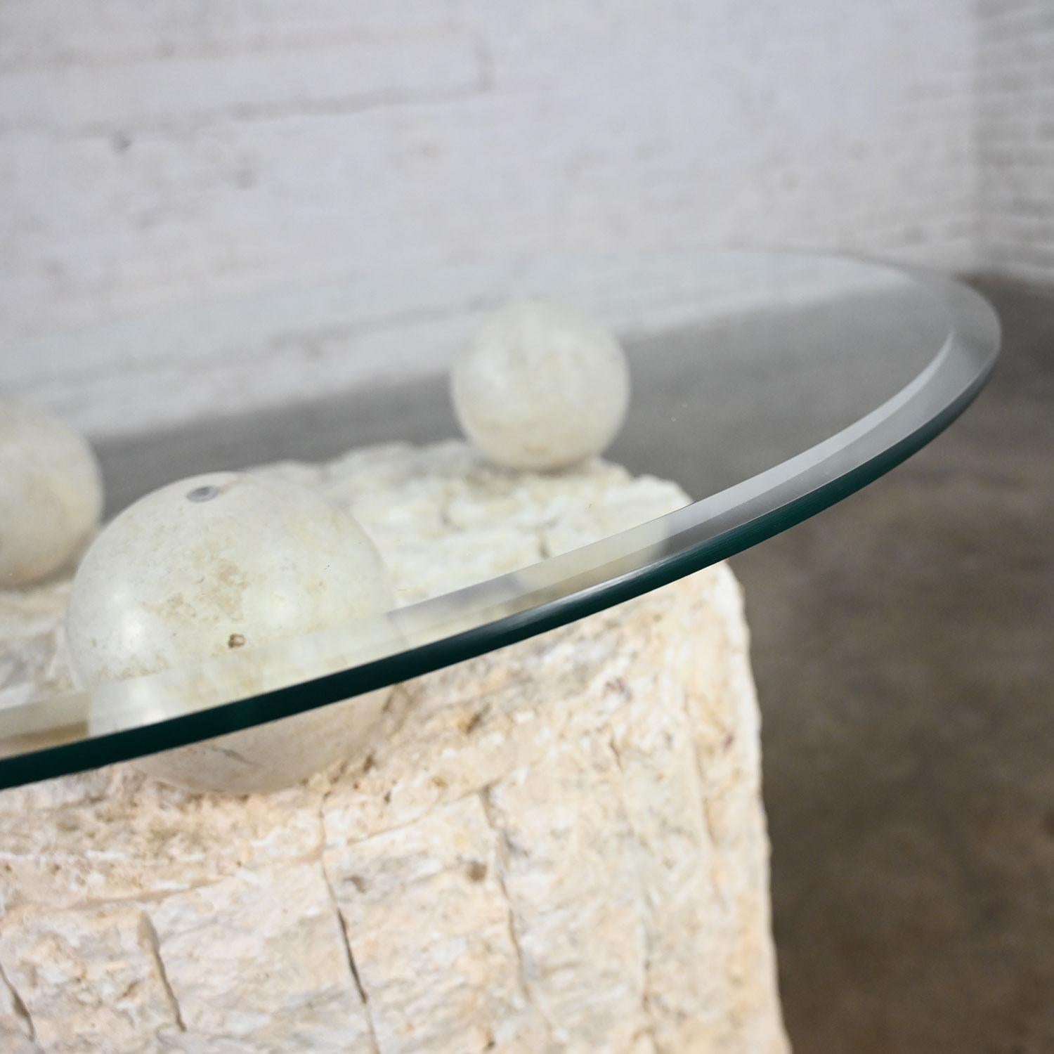 Postmodern Rnd Tessellated Mactan Stone Side Table 3 Sphere Style Maitland Smith 1