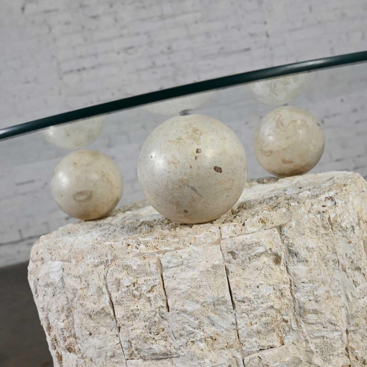 Postmodern Rnd Tessellated Mactan Stone Side Table 3 Sphere Style Maitland Smith 2