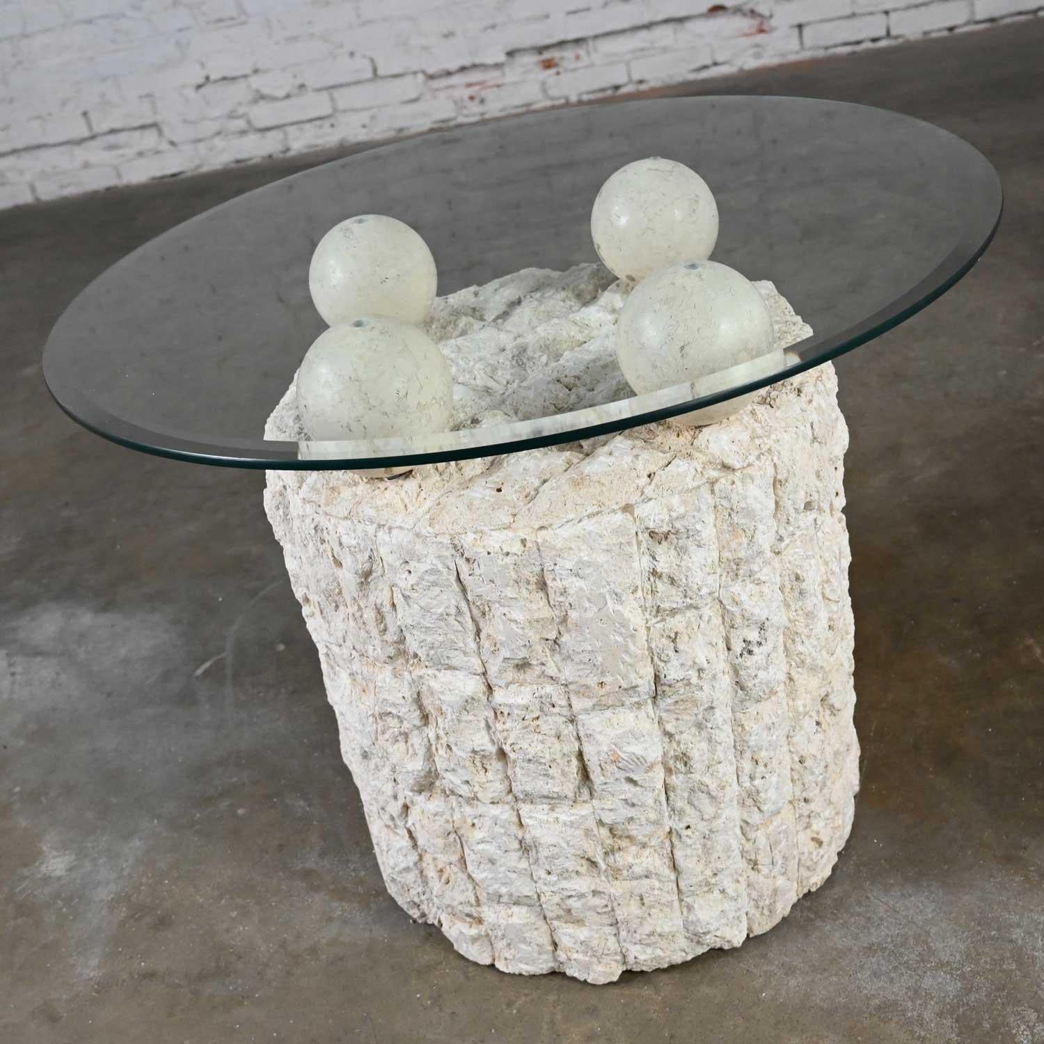 Postmodern Rnd Tessellated Mactan Stone Side Table 4 Sphere Style Maitland Smith For Sale 3