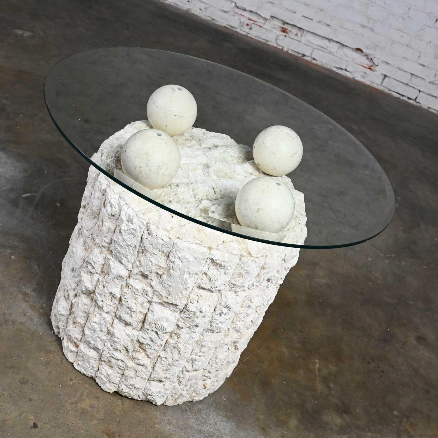 Postmodern Rnd Tessellated Mactan Stone Side Table 4 Sphere Style Maitland Smith For Sale 4