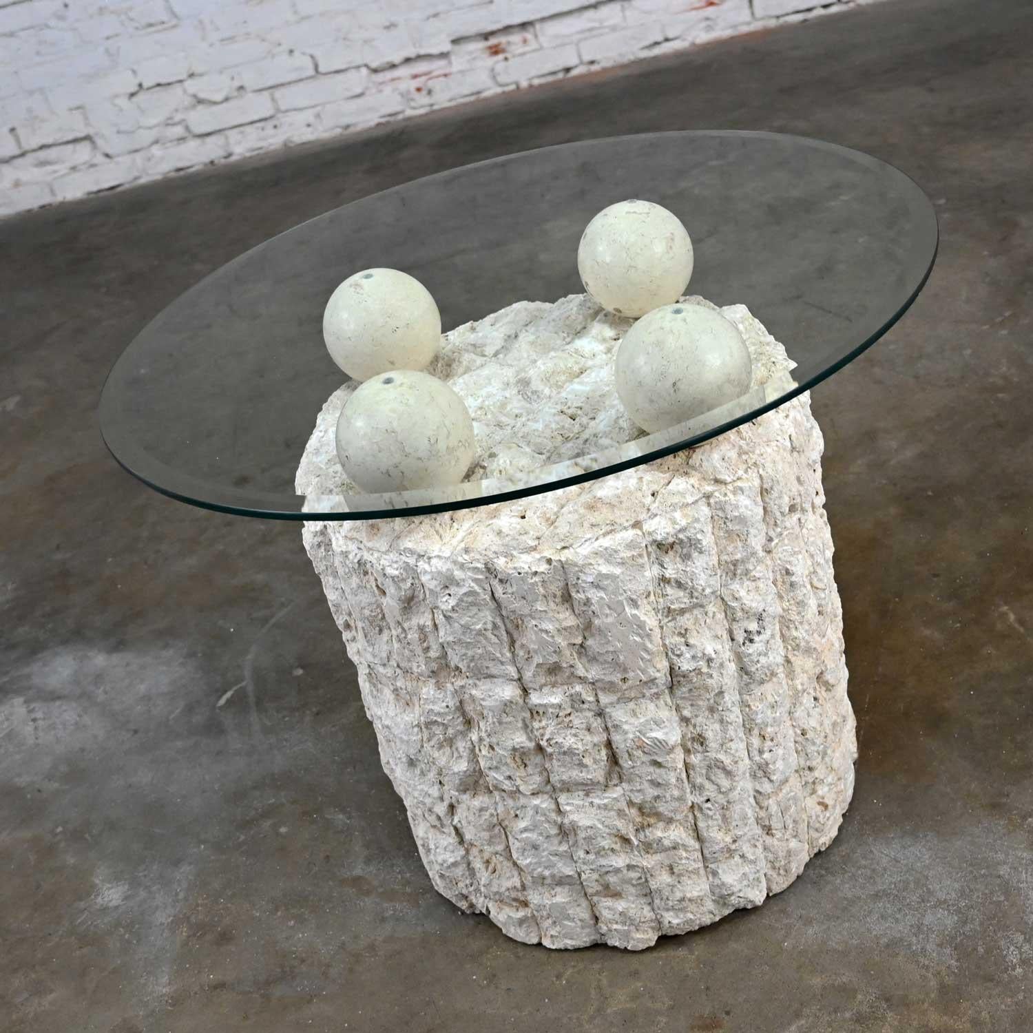 Postmodern Rnd Tessellated Mactan Stone Side Table 4 Sphere Style Maitland Smith For Sale 5