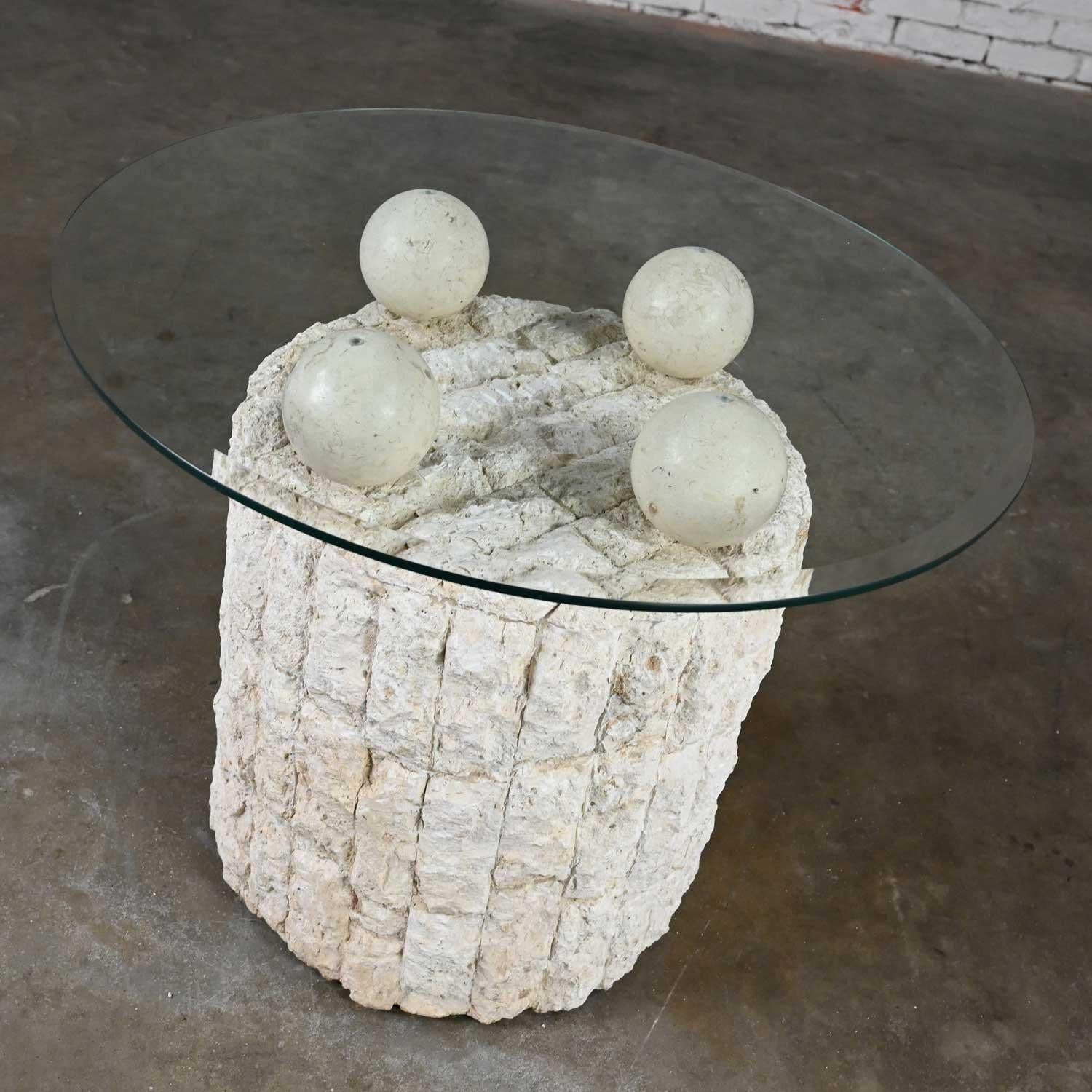 Postmodern Rnd Tessellated Mactan Stone Side Table 4 Sphere Style Maitland Smith For Sale 1