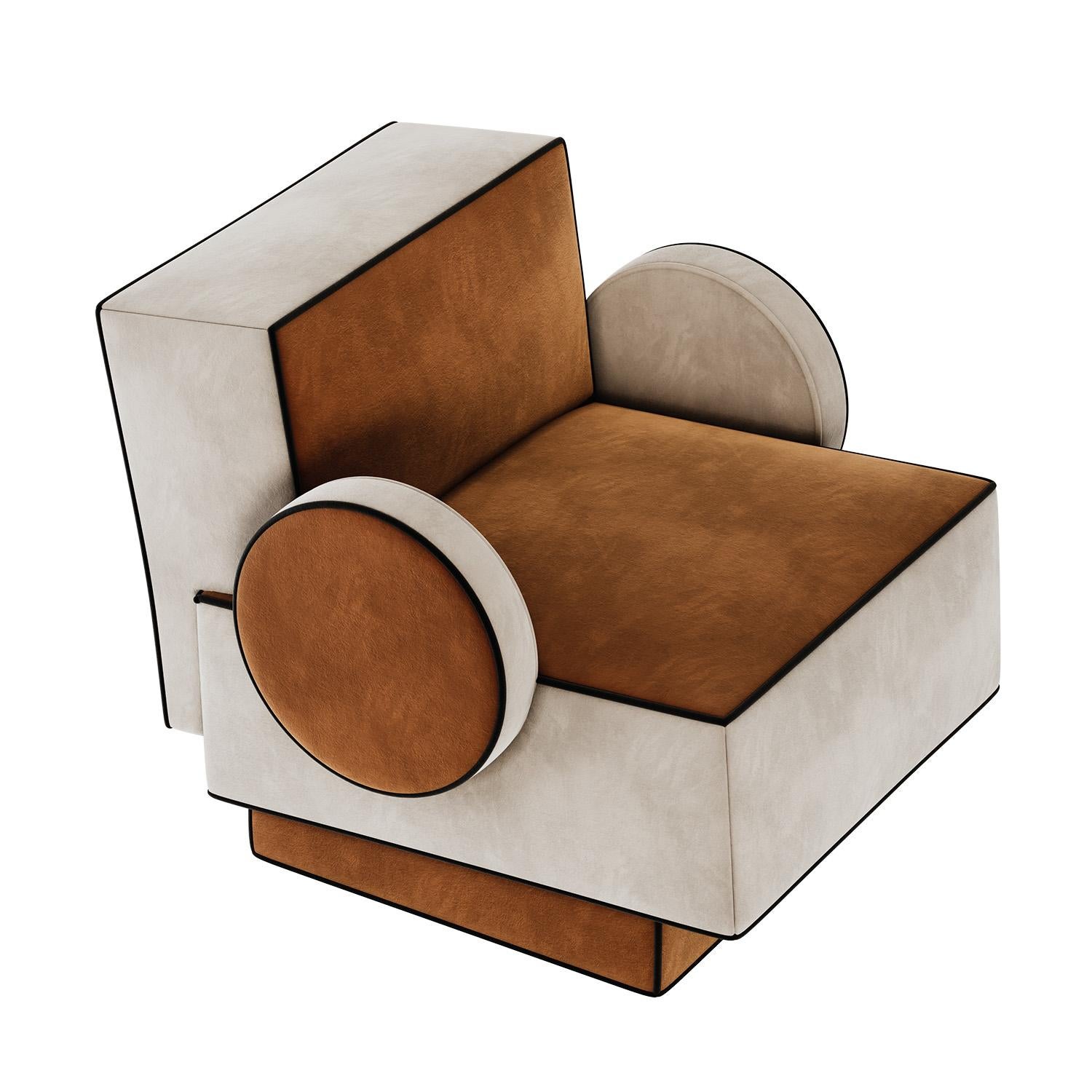 Fait main Fauteuil postmoderne Rondo en velours par Mavo Atelier, fabriqué à la main au Portugal en vente