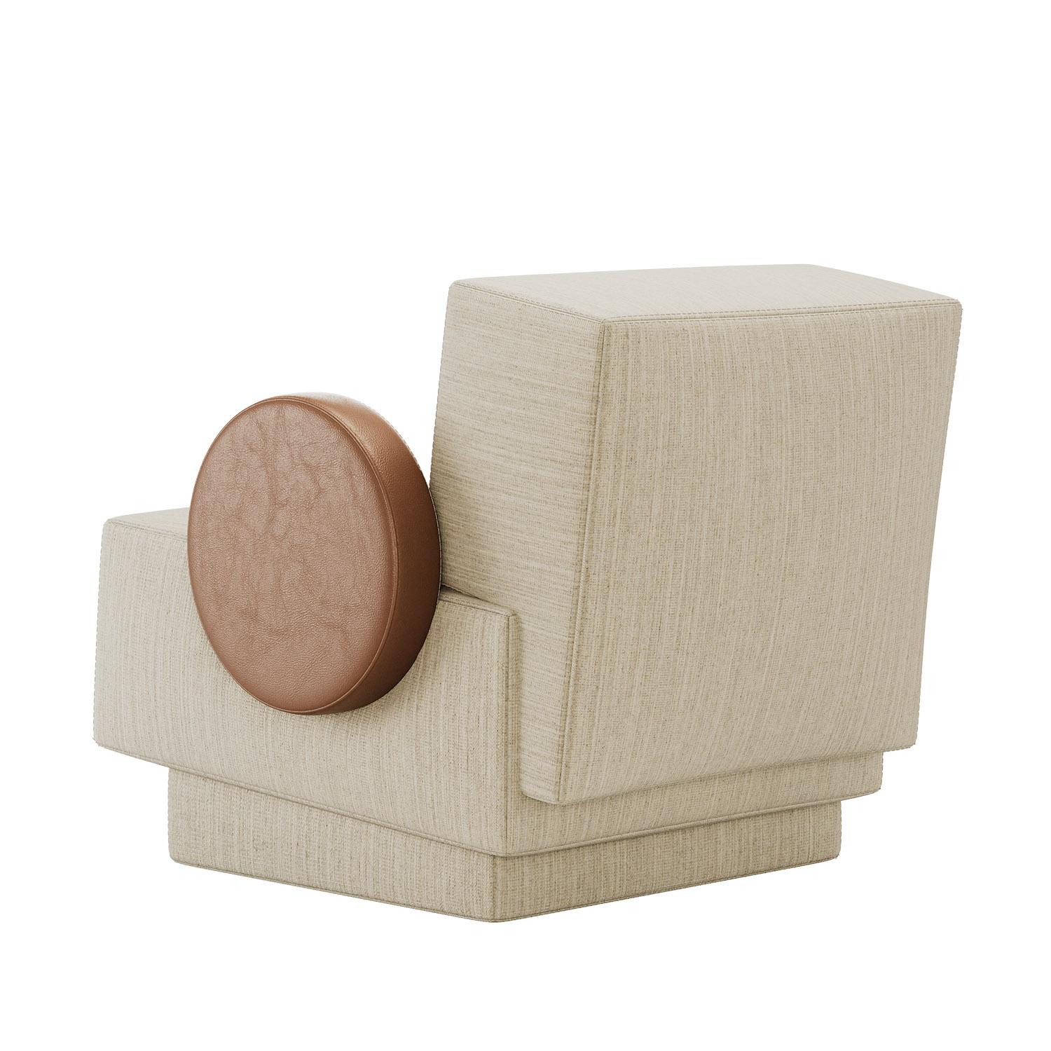 Sillón postmoderno Rondo de chenilla aterciopelada y piel de Mavo Atelier Posmoderno en venta