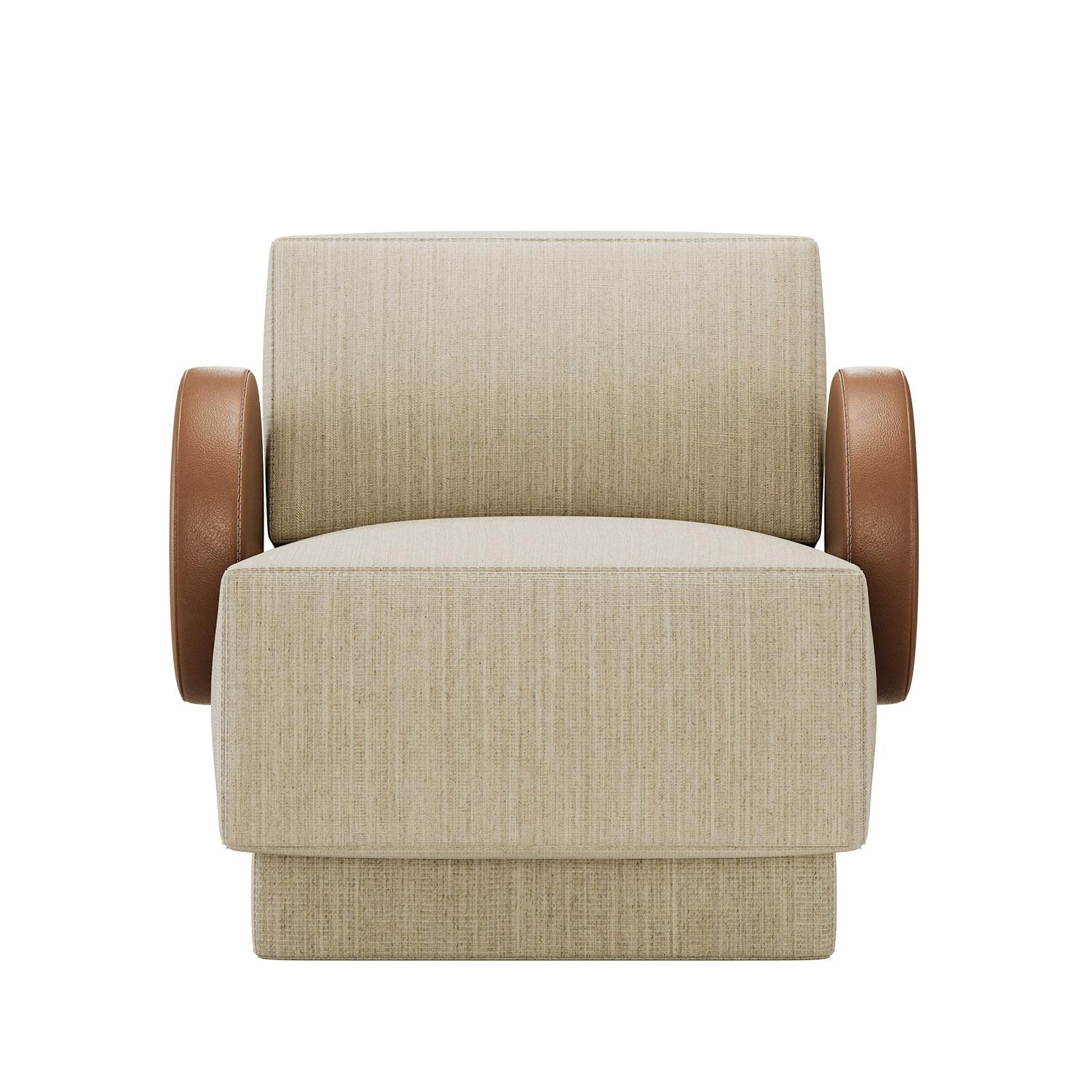 Sillón postmoderno Rondo de chenilla aterciopelada y piel de Mavo Atelier Hecho a mano en venta