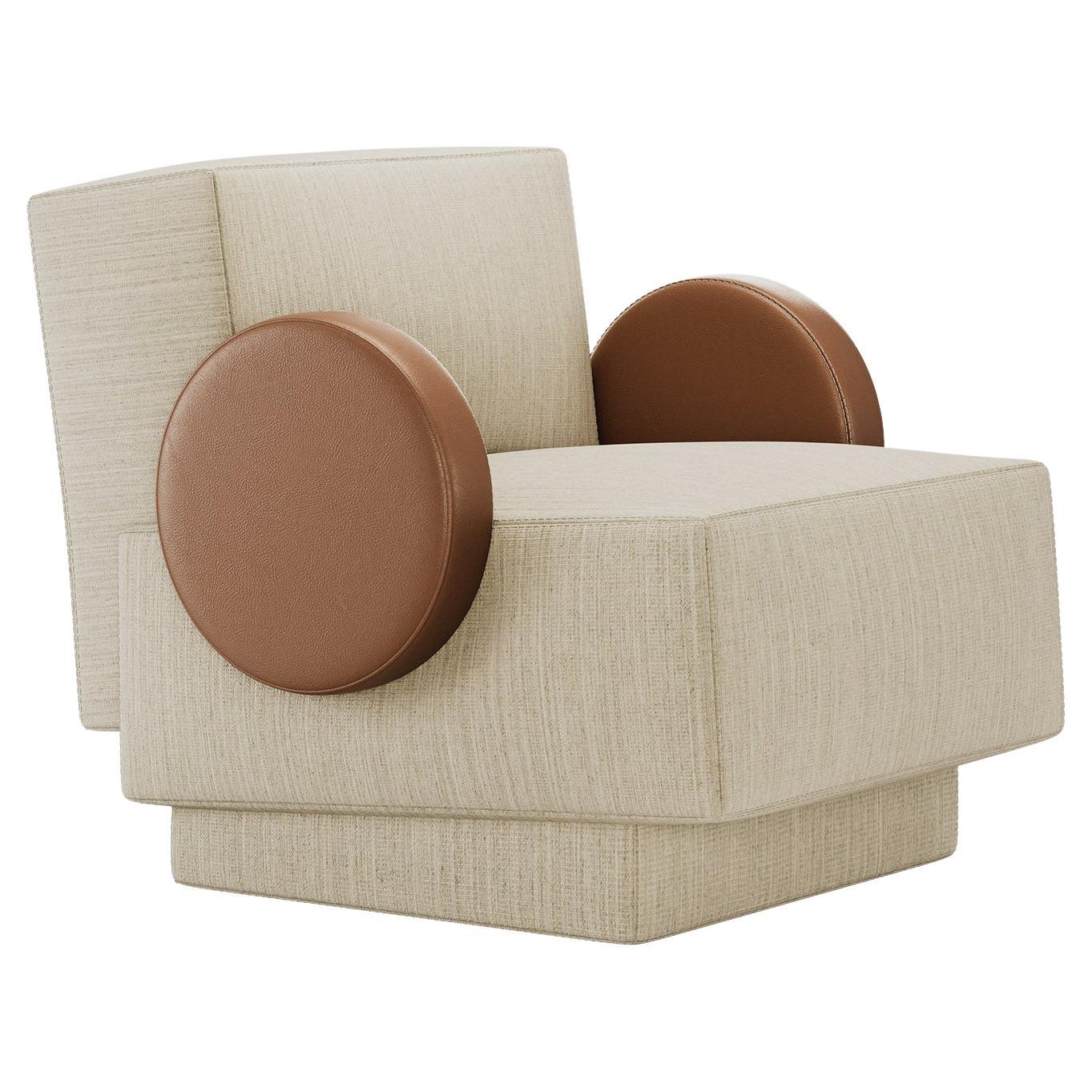 Postmodern Rondo Armchair in Velvet Chenille and Leather by Mavo Atelier