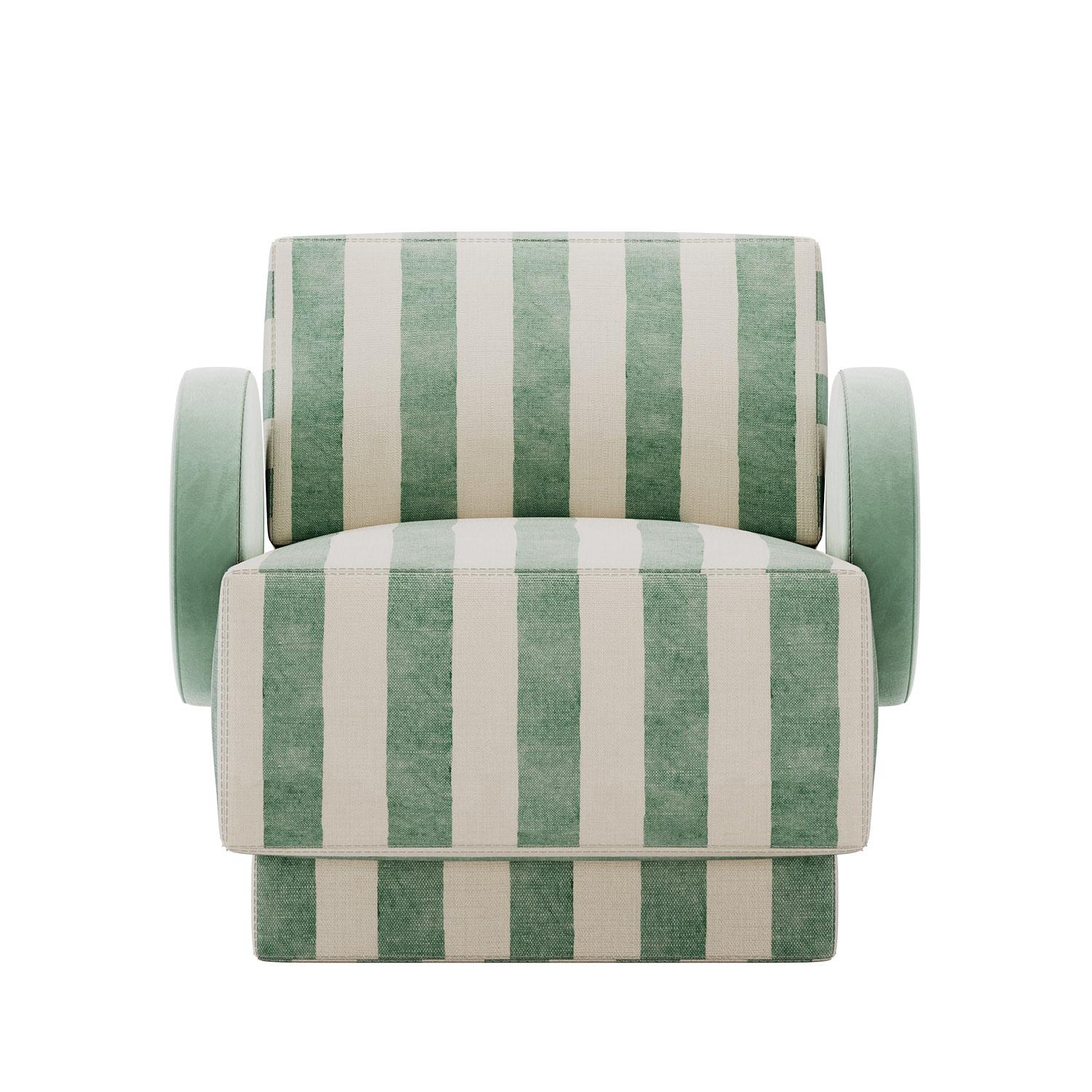 Giocosa e al tempo stesso equilibrata, la Poltrona Rondo cattura la gioia del design post-moderno e promette il tipo di comfort che ti invita a rimanere un po' più a lungo. Definito da linee pulite e geometriche e da una sorprendente dualità di