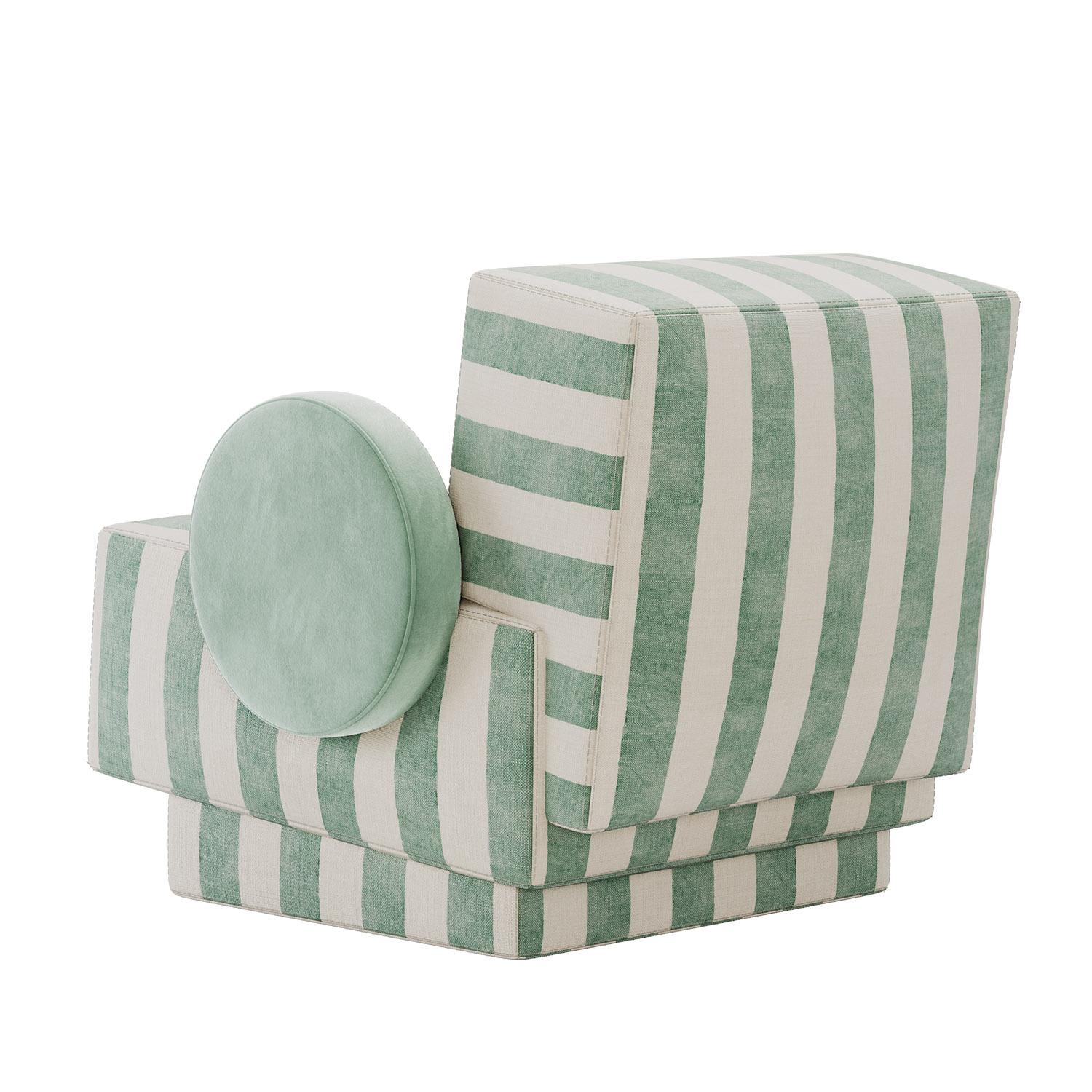 Portoghese Postmodern Rondo Geometric Armchair in Stripes Fabric Handmade by Mavo Atelier in vendita