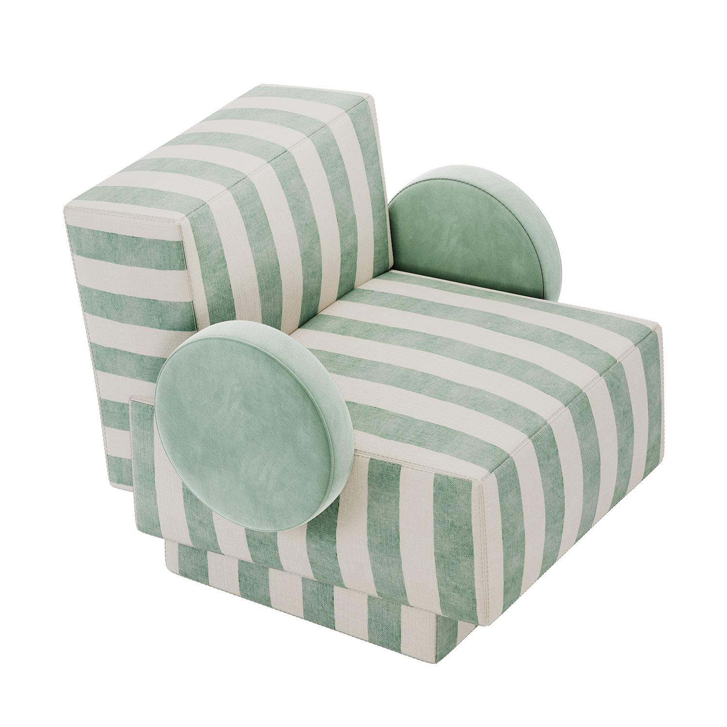 Fatto a mano Postmodern Rondo Geometric Armchair in Stripes Fabric Handmade by Mavo Atelier in vendita
