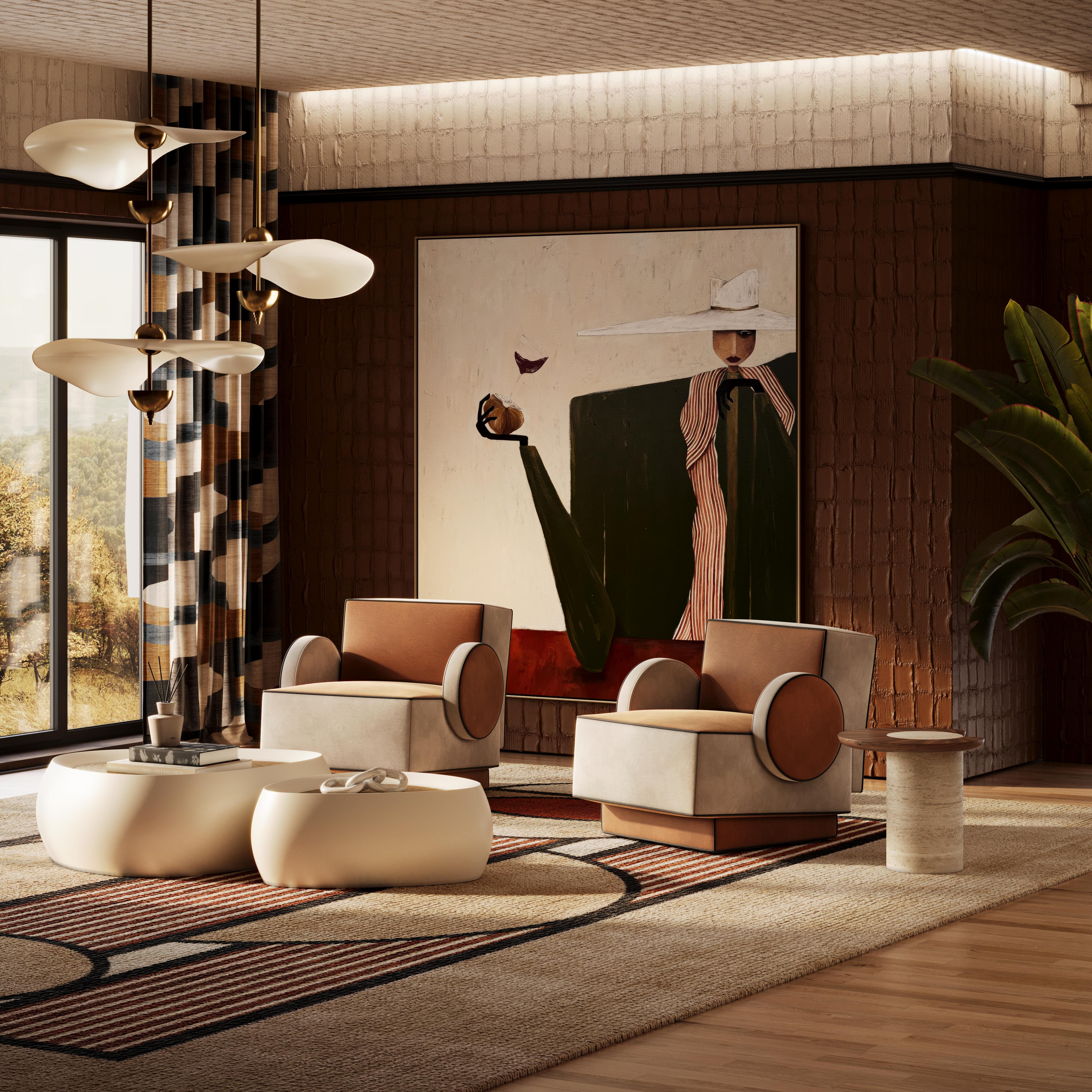 Postmodern Rondo Geometric Armchair in Stripes Fabric Handmade by Mavo Atelier In condizioni Nuovo in vendita a Trofa, PT