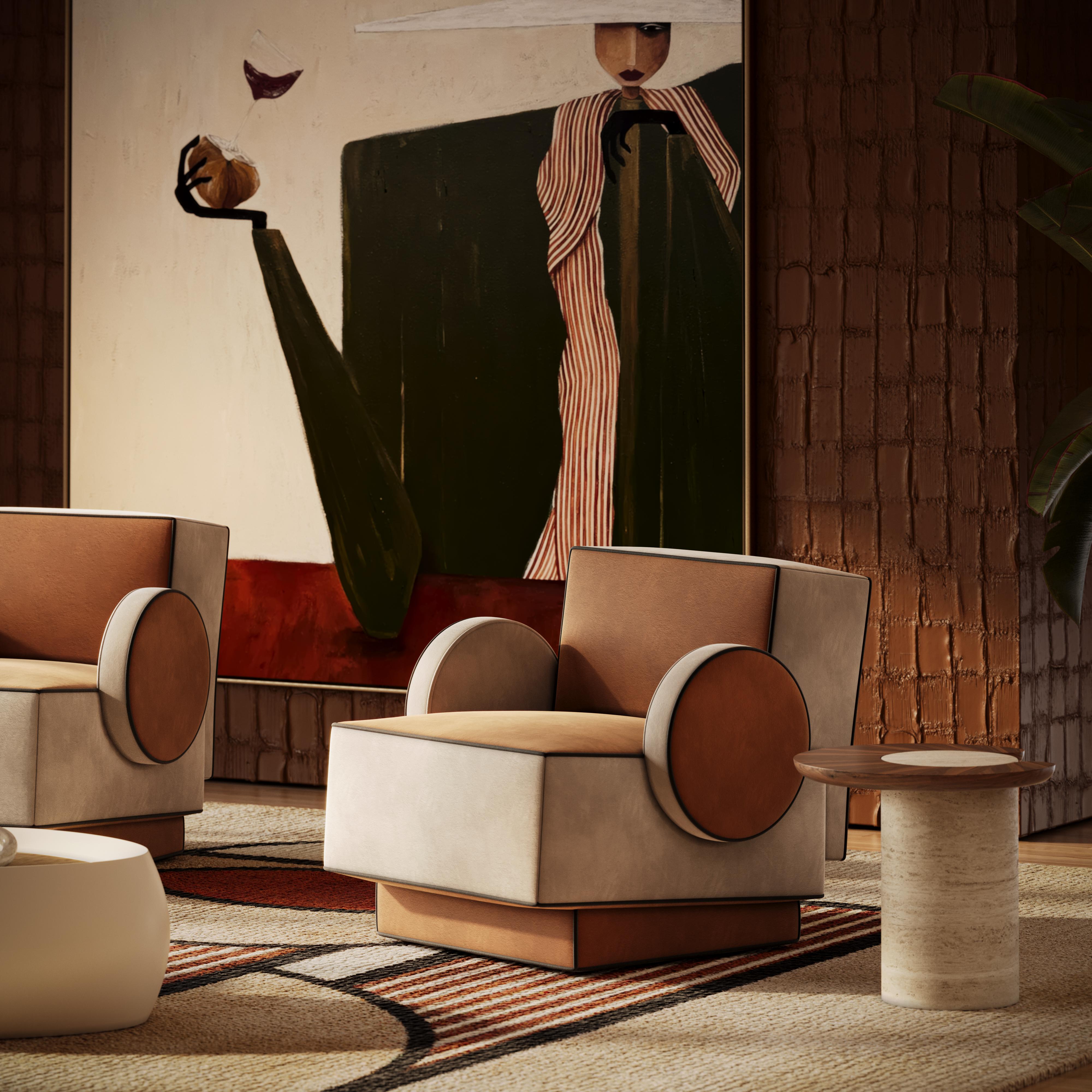 XXI secolo e contemporaneo Postmodern Rondo Geometric Armchair in Stripes Fabric Handmade by Mavo Atelier in vendita