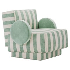 Postmodern Rondo Geometric Armchair in Stripes Fabric Handmade by Mavo Atelier