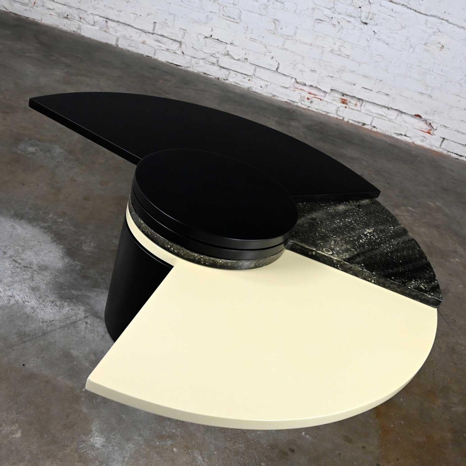 Postmodern Rotating Coffee Table Black White Faux Marble After Dakota Jackson For Sale 3