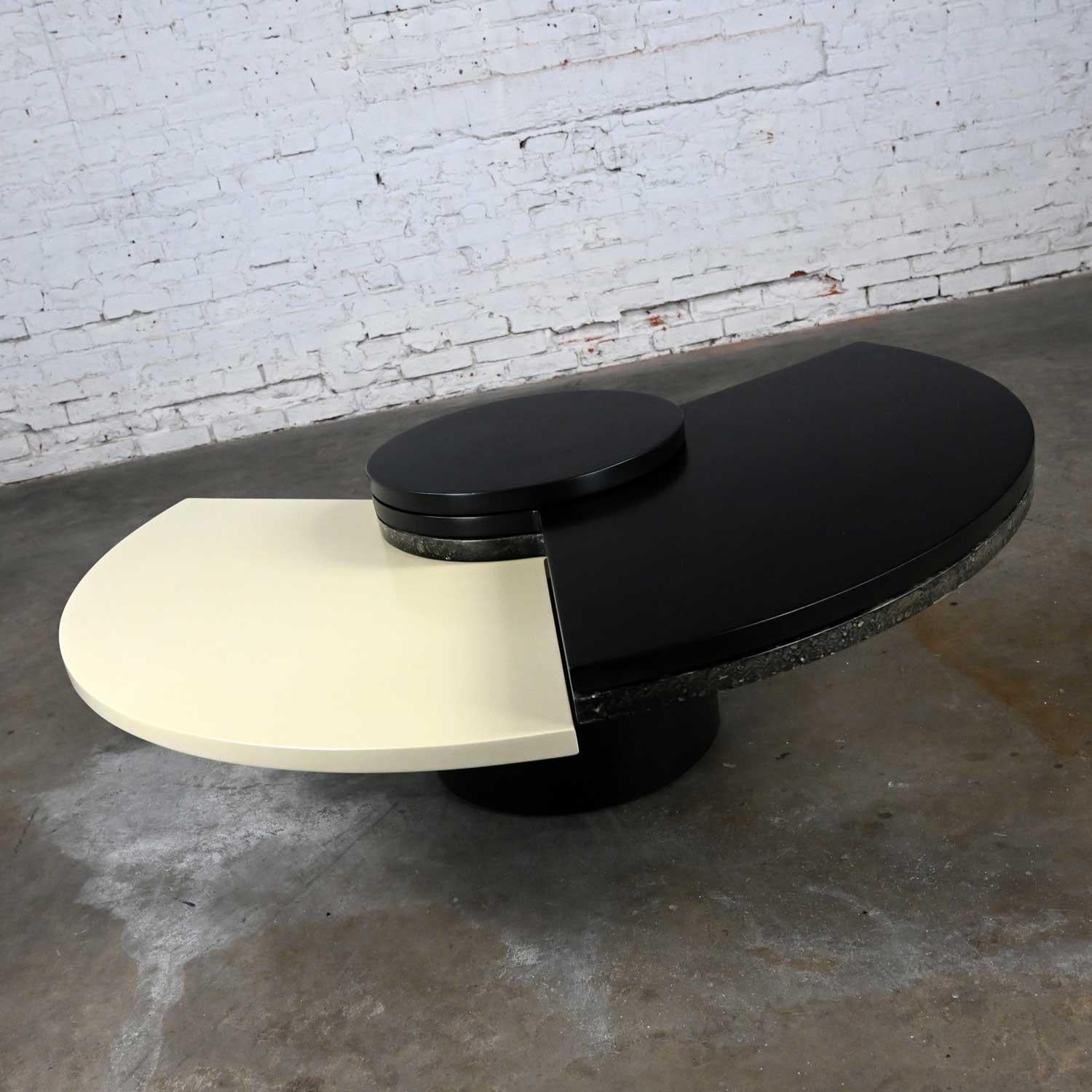 Postmodern Rotating Coffee Table Black White Faux Marble After Dakota Jackson For Sale 6