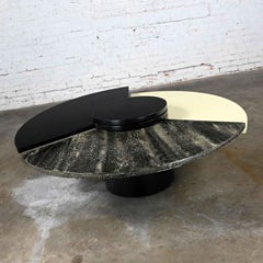 Postmodern Rotating Coffee Table Black White Faux Marble After Dakota Jackson