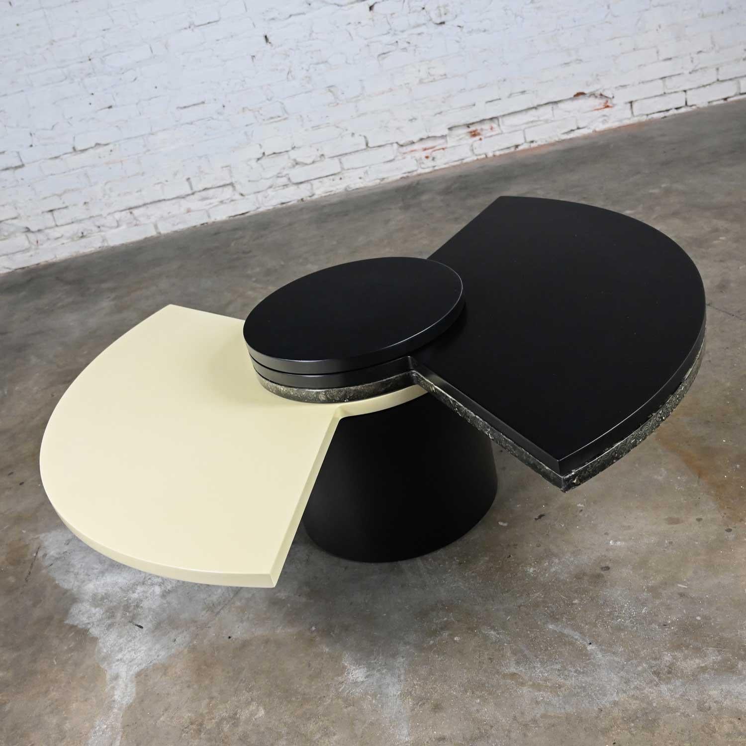 Post-Modern Postmodern Rotating Coffee Table Black White Faux Marble After Dakota Jackson For Sale
