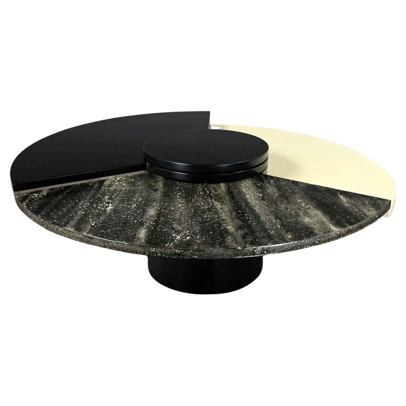 Postmodern Rotating Coffee Table Black White Faux Marble After Dakota Jackson