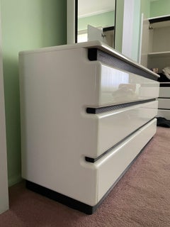 Postmodern Rougier High Gloss White Six Drawer Lacquered Modern Dresser with Mir