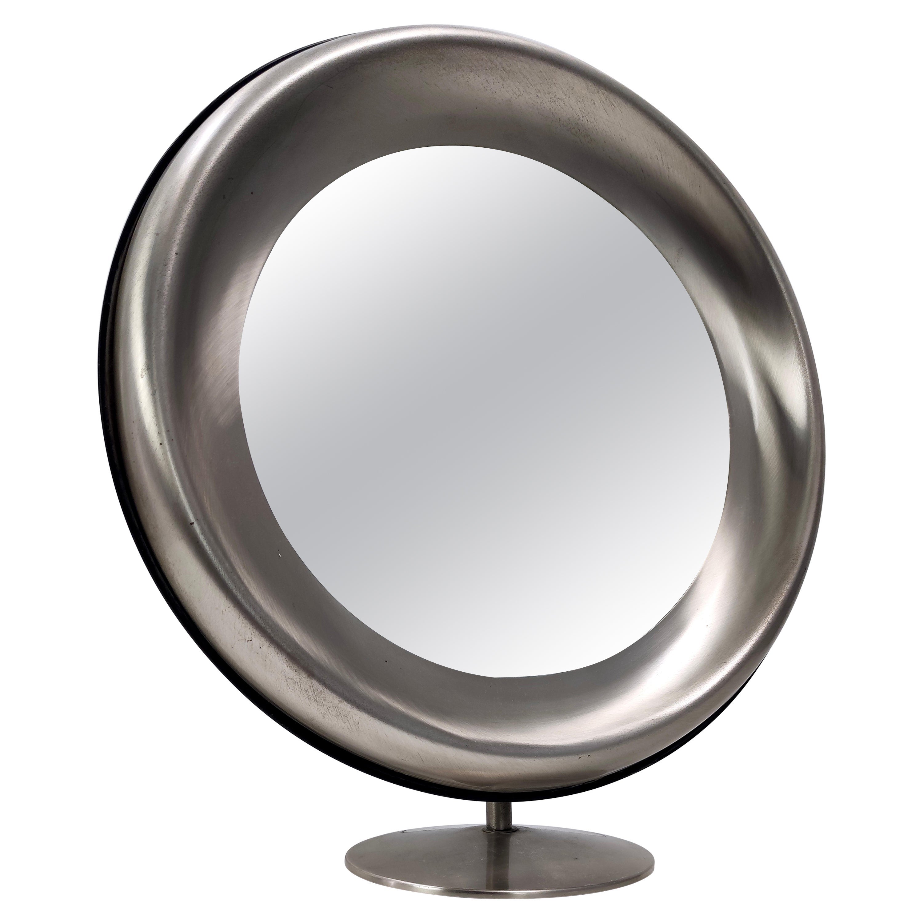Miroir de coiffeuse rond postmoderne en laiton anodisé attribué à Sergio Mazza, Italie