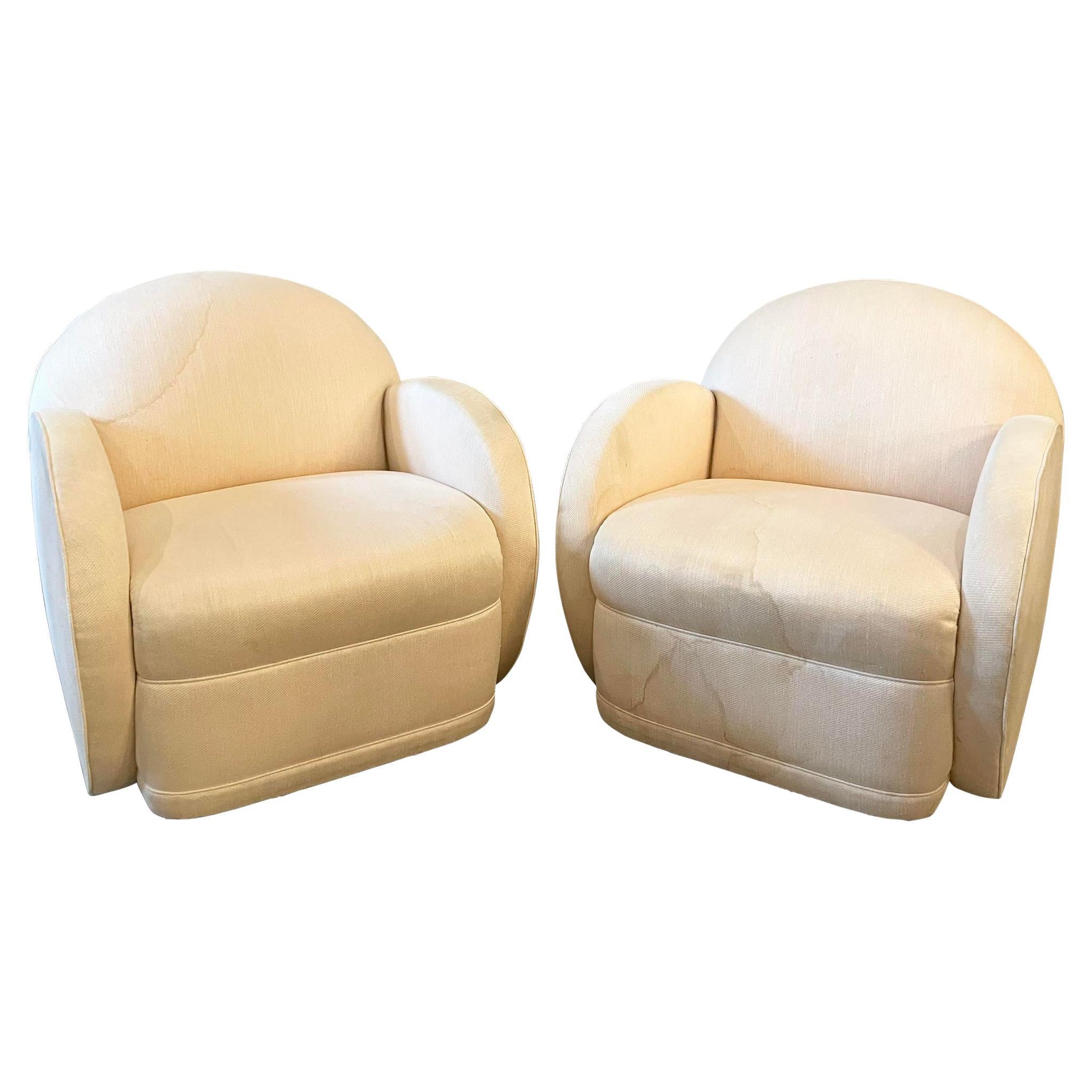 Pair of Danish Modern Swedish Swivel Arm Chairs For Sale at 1stDibs