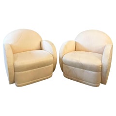 Postmodern Round Arm Swivel 360 Chairs, a Pair